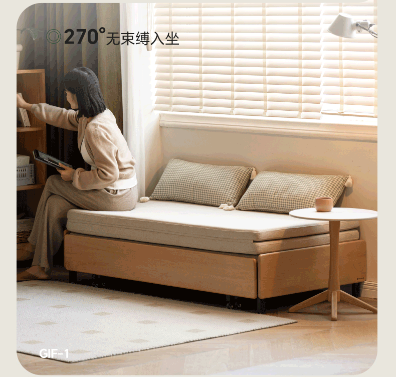 Solid Oak Wood Sofa Bed - Foldable Pull-Out Convertible Sleeper for Living Room, Guest Room & Small Spaces | Comfortable Sitting & Sleeping Solution for Apartments & Homes
