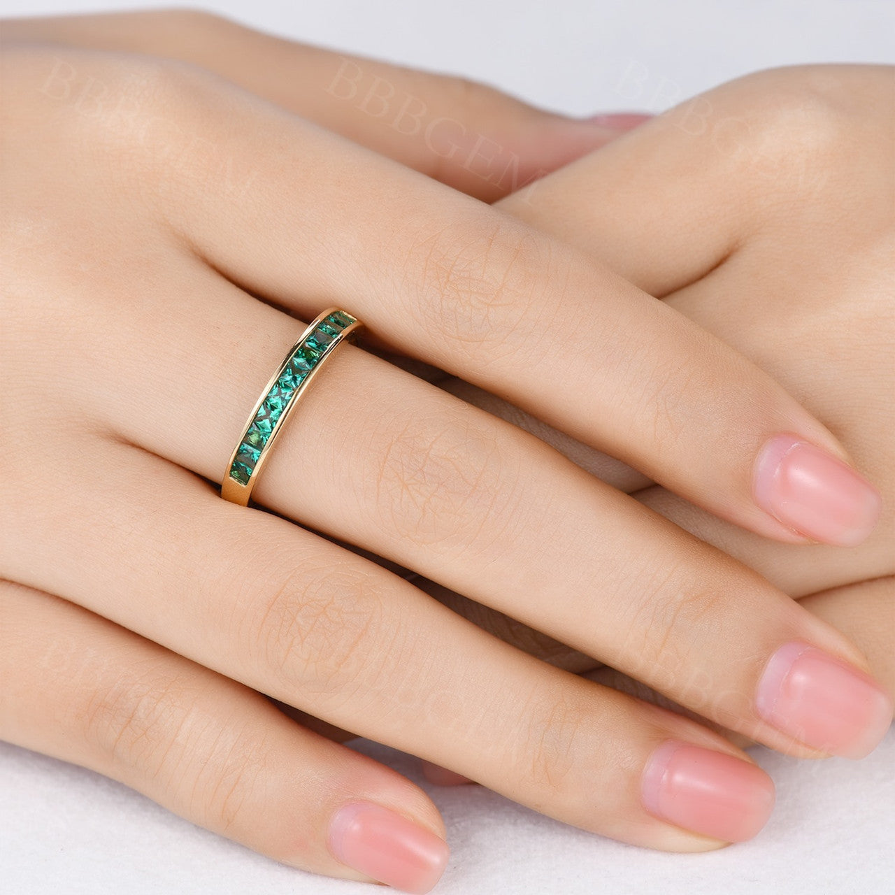 14K Yellow Gold Princess Cut Emerald Engagement Ring - Channel Set Wedding Band for Bridal & Anniversary Gifts