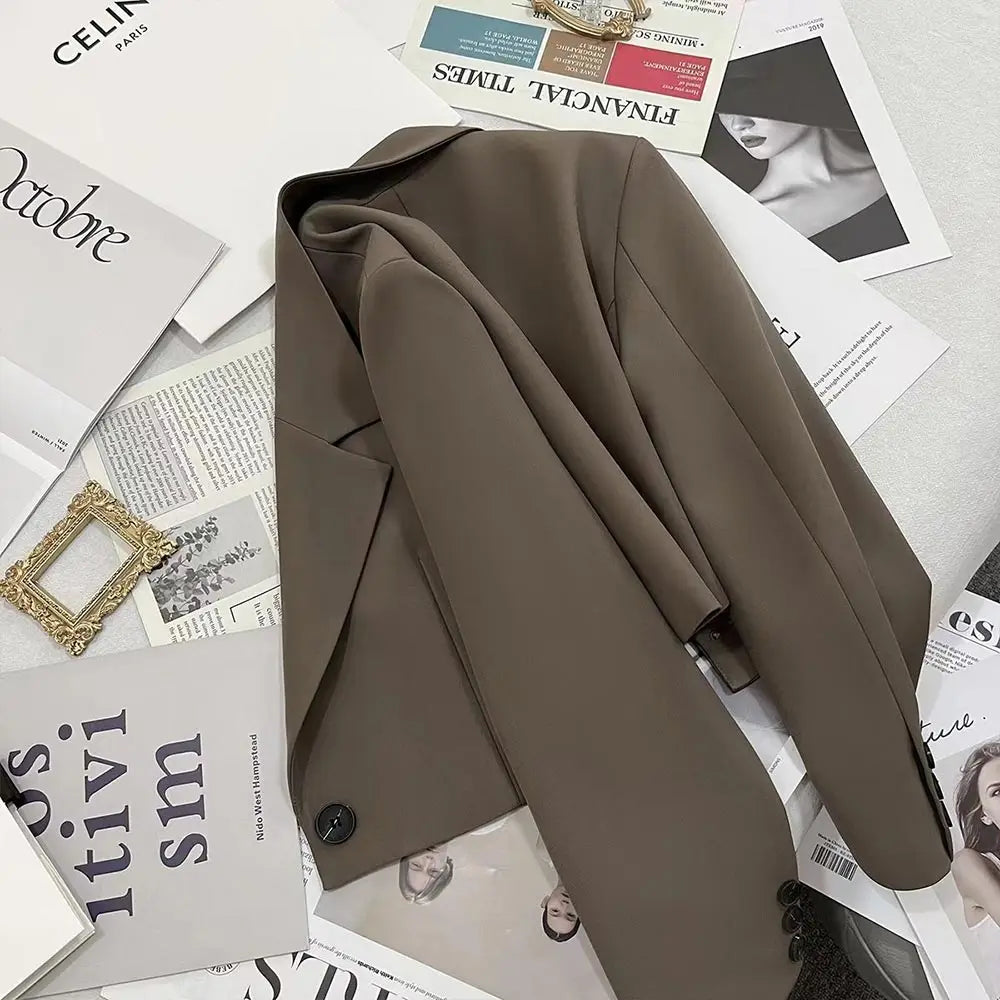 Stylish Korean Women's Cropped Blazer - Autumn Winter Office Wear & Spring Street Fashion Jacket with Long Sleeves | Perfect for Business Casual, Work Attire and Everyday Outfits