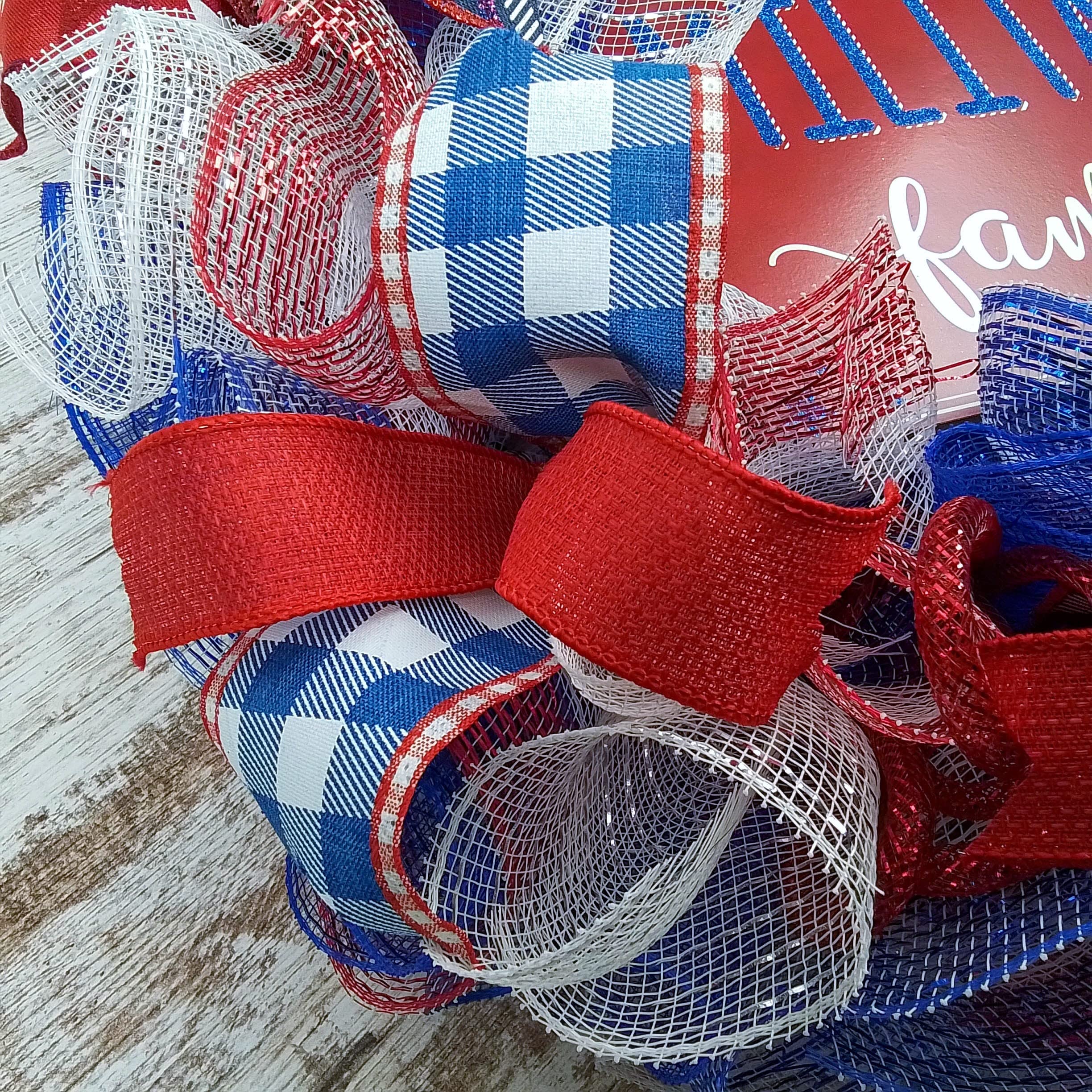 4th of July Wreath - Patriotic Red White & Blue American Flag Wreath for Front Door - Military Family Home Decor for Independence Day, Memorial Day & Veterans Day Celebrations