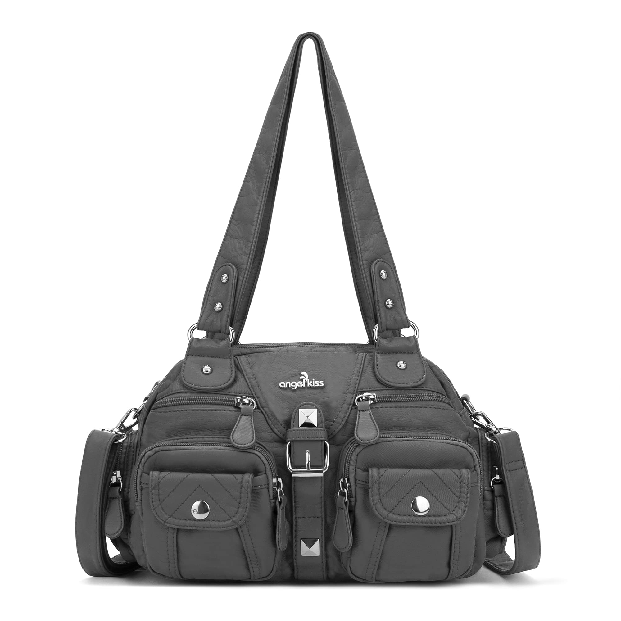 Angel Kiss Women's Hobo Crossbody Shoulder Bag - Multipocket Soft Leather Handbag with Removable Strap | Perfect for Work, Travel & Everyday Use