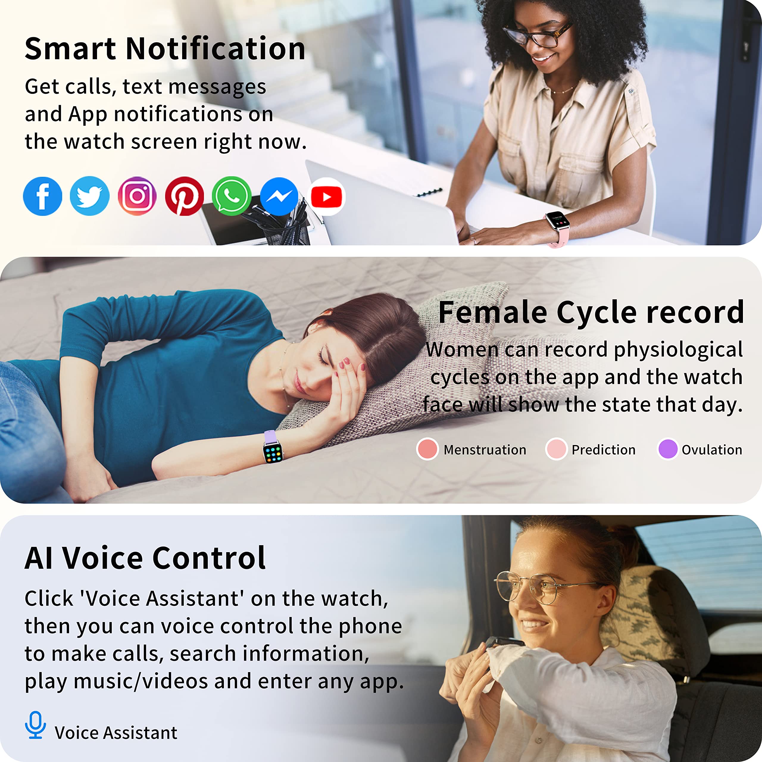Popglory 1.85 Inch Smart Watch with Call Function, AI Voice Control & Heart Rate Monitor - Fitness Tracker with 2 Straps for Men & Women, Compatible with iOS & Android - Perfect for Workouts, Running & Daily Use