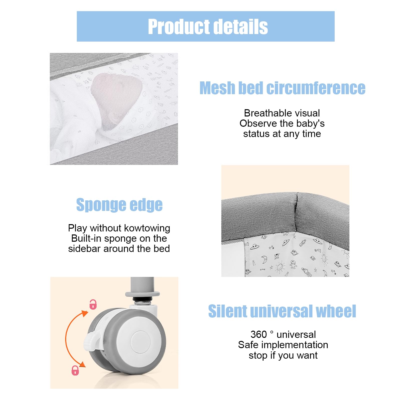 3-in-1 Adjustable Baby Bedside Crib with Mosquito Net - Convertible Bassinet, Large Curvature Cradle & Height-Adjustable Design for Newborns - Perfect for Co-Sleeping, Nursery & Bedroom Safety (Grey)