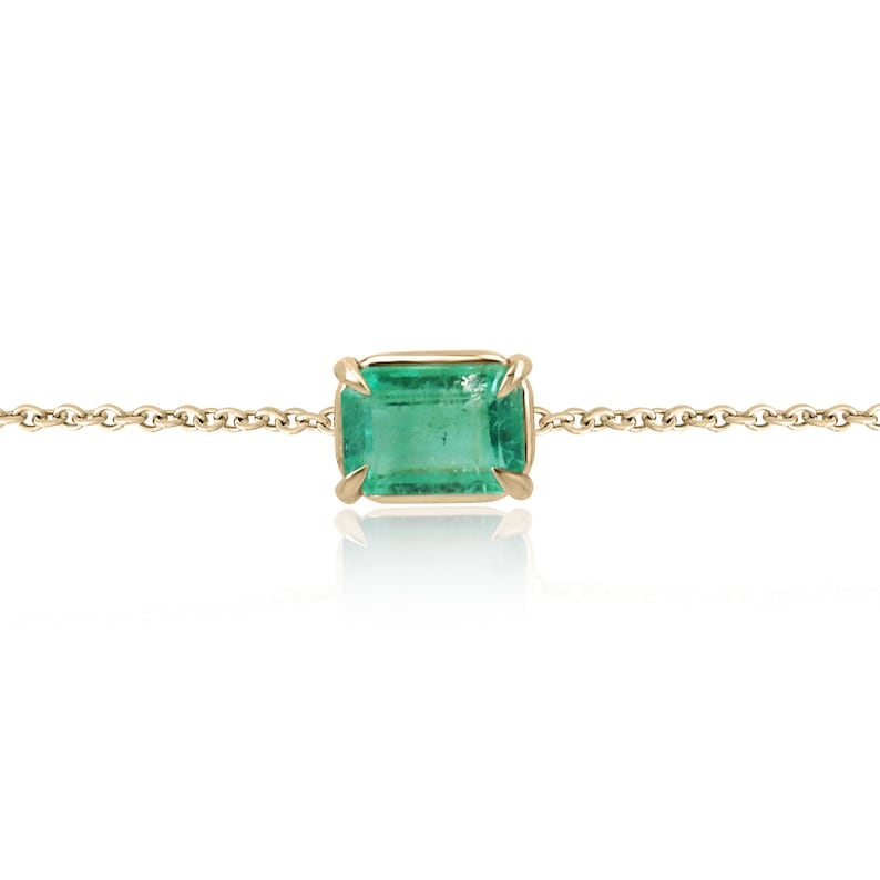 1.0ct 14K Gold Rich Green Natural Emerald Claw Prong Solitaire Bracelet for Women - Elegant Jewelry Gift for Birthday, Anniversary & Special Occasions