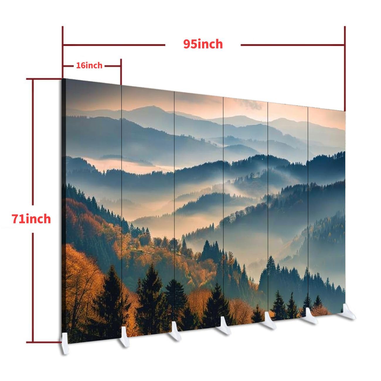 6-Panel Folding Room Divider - Scenic Mountain Landscape Black Forest Canvas Privacy Screen | Freestanding Indoor Partition for Living Room, Bedroom & Office | Home Decor & Space Separator