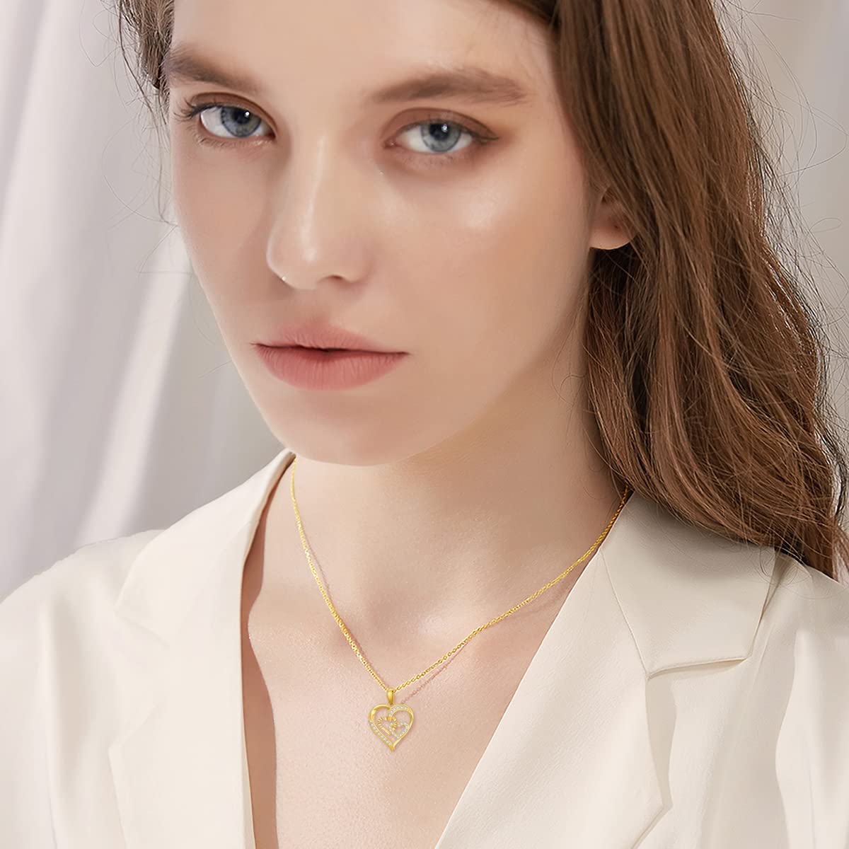 14K Real Gold Heart Necklace for Women - Yellow Gold Love Pendant with Triple Hearts, Anniversary & Birthday Gift (16+1+1 inch) | Elegant Jewelry for Date Night, Wedding & Special Occasions