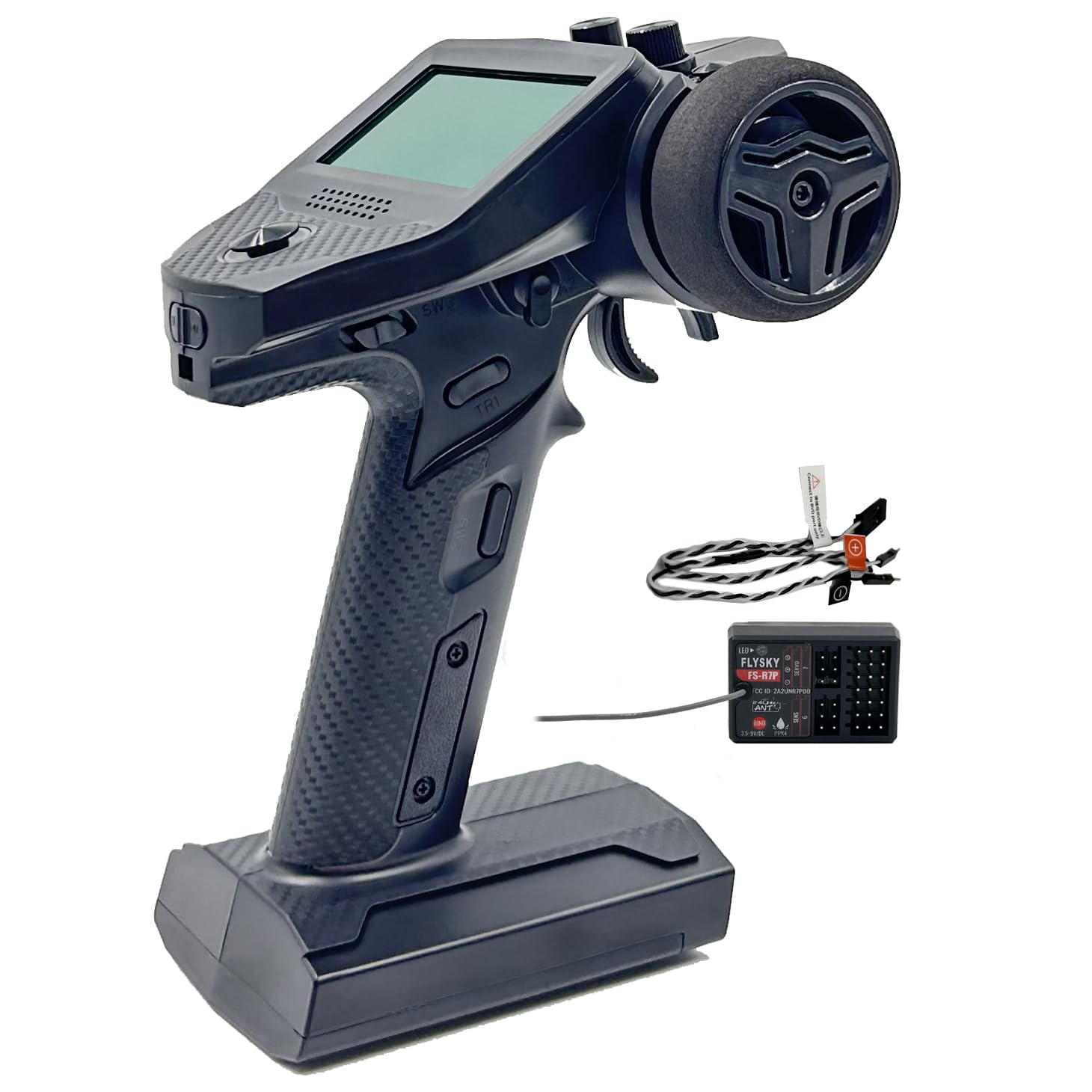 Flysky FS-G7P 7 Channel 2.4GHz RC Transmitter and Receiver System with FS-R7P - Radio Controller for RC Cars, Crawlers, Buggies & Boats (Upgraded Sponge Steering Wheel) - Perfect for Off-Road Racing, Rock Crawling & Water Sports