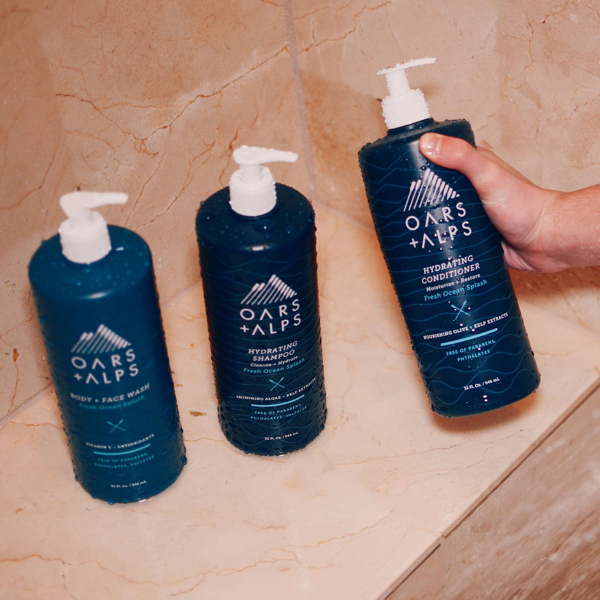 Oars + Alps Men's Moisturizing Body and Face Wash with Vitamin E & Antioxidants - Sulfate Free, Fresh Ocean Scent, 32oz - Hydrating Skin Care for Daily Shower & Post-Workout Refreshment