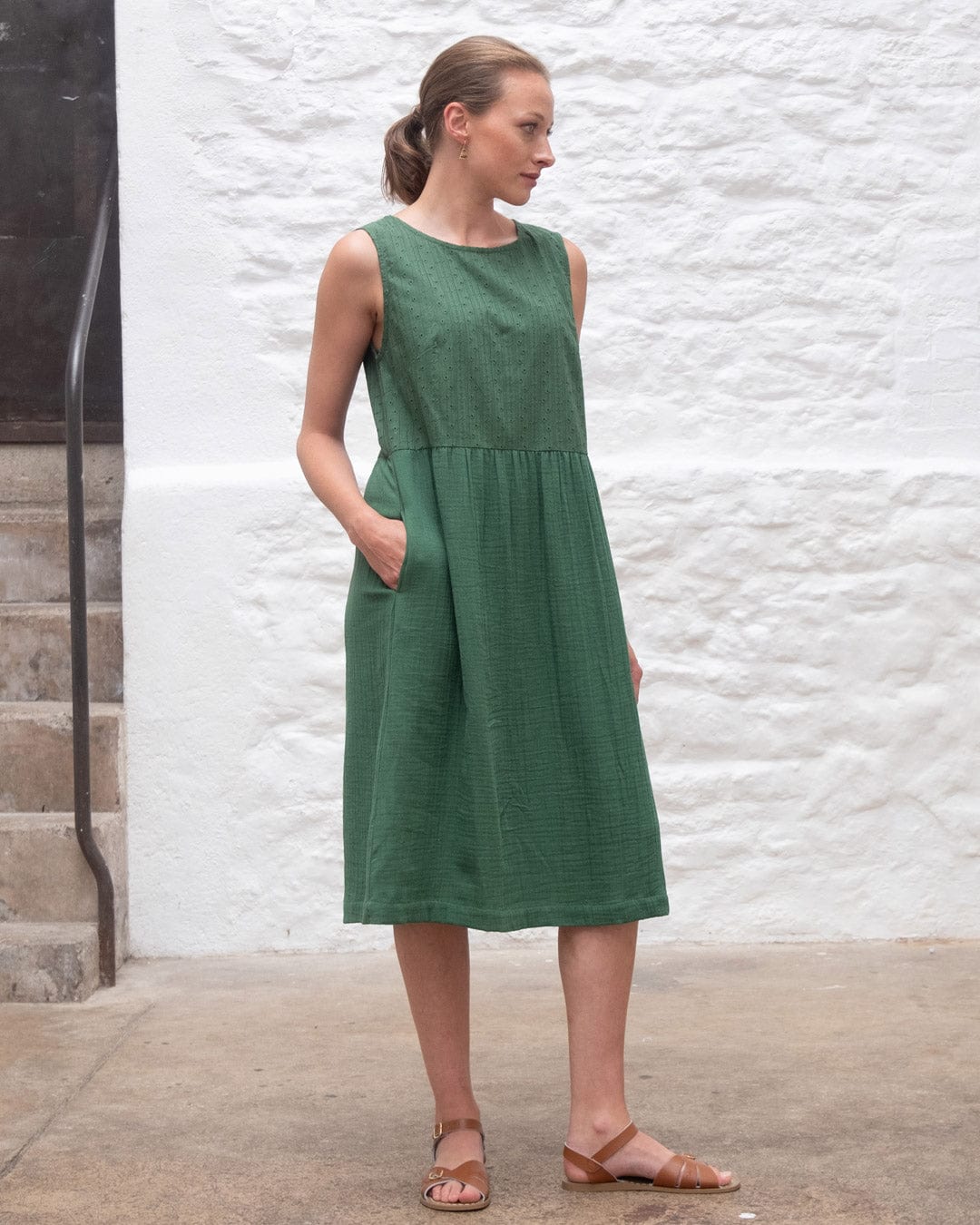 Elaine Cotton Day Dress for Women - Soft & Comfortable Forest Green Summer Dress | Perfect for Casual Outings, Brunch, and Beach Vacations