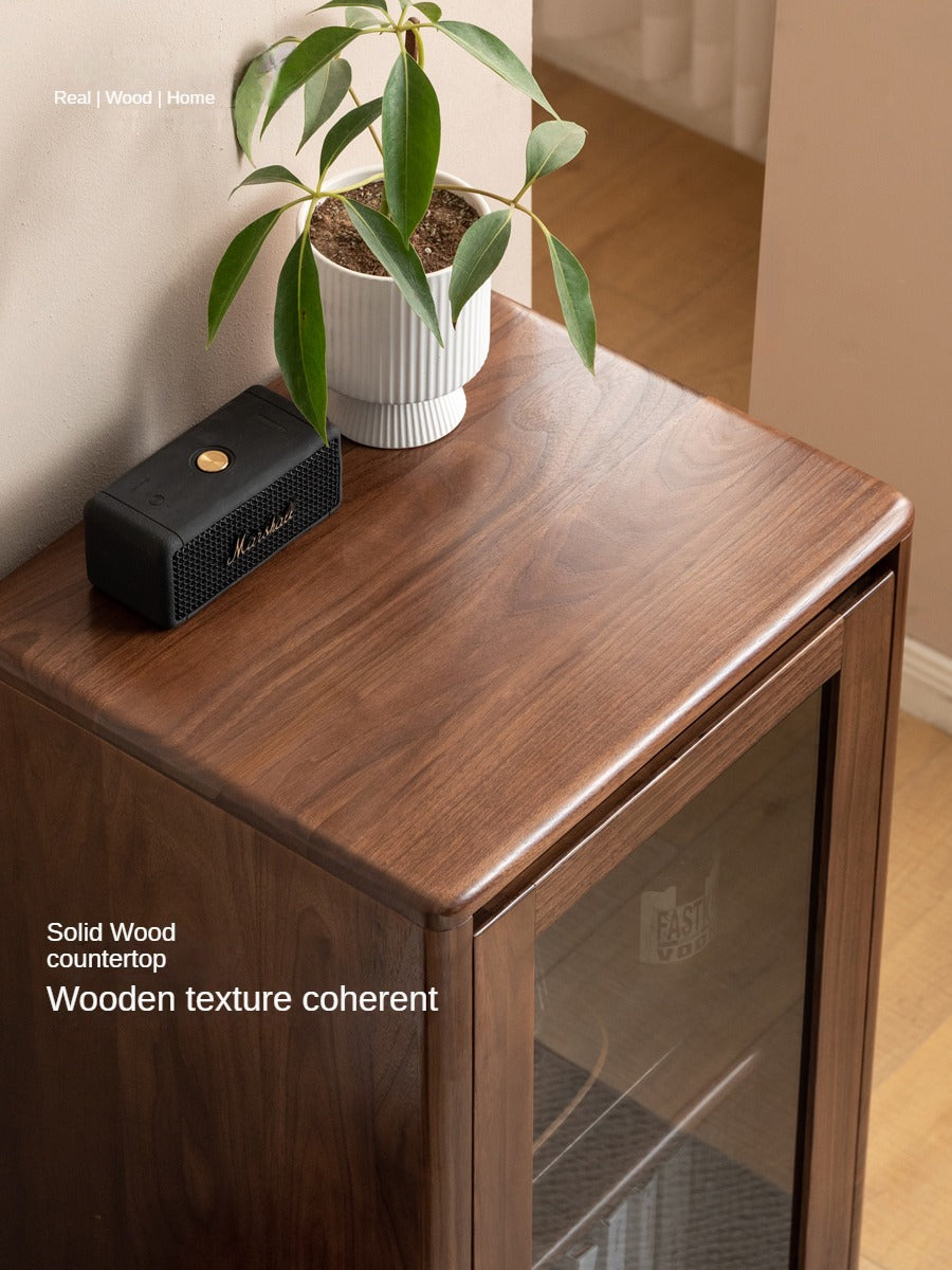 Solid Black Walnut Wood Rocking Side Cabinet - Handcrafted Rustic Nightstand for Bedroom, Living Room & Office Furniture
