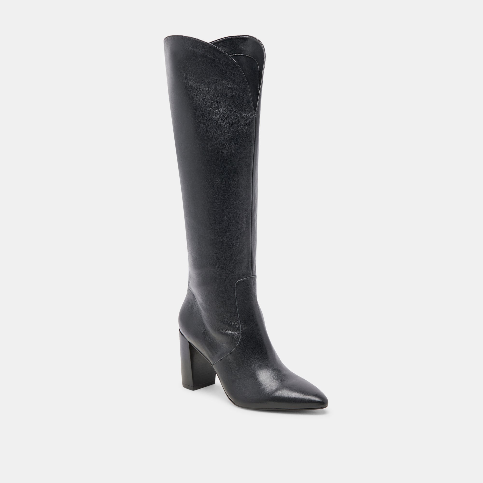 NEDI Wide Calf Boots for Women - Black Leather Knee High Boots with Stretchable Comfort Fit - Perfect for Work, Office, and Winter Fashion