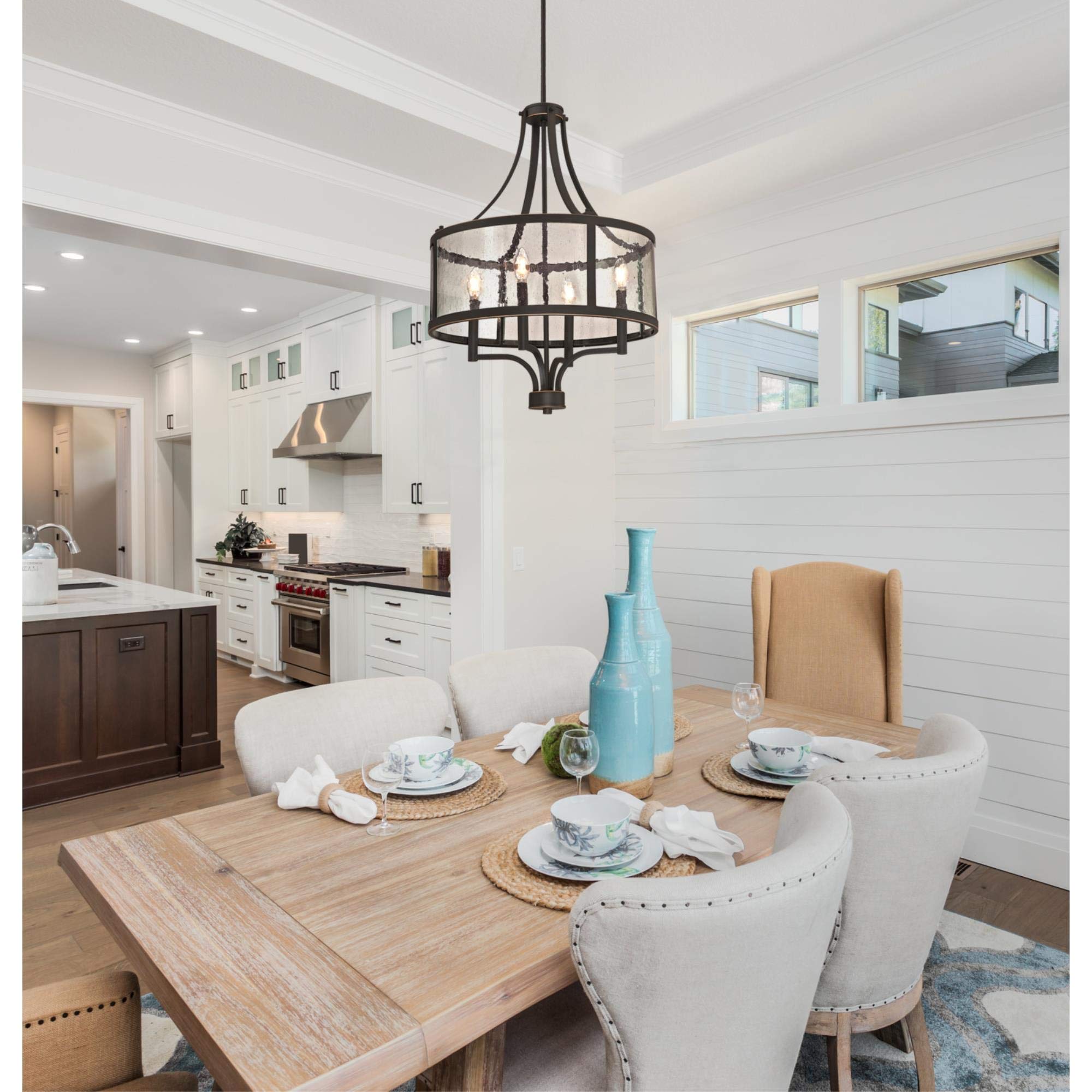 Westinghouse 6368400 Belle View 4-Light Chandelier - Oil Rubbed Bronze Finish with Clear Seeded Glass - Elegant Indoor Ceiling Light Fixture for Dining Room, Bedroom or Living Room Decor