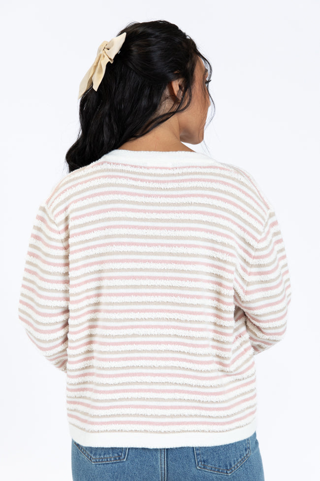 Abundant Mindset Ivory Multi Fuzzy Striped Cardigan - Cozy Long Sleeve Open Front Sweater for Women | Perfect for Fall Layering, Casual Outfits & Coffee Dates