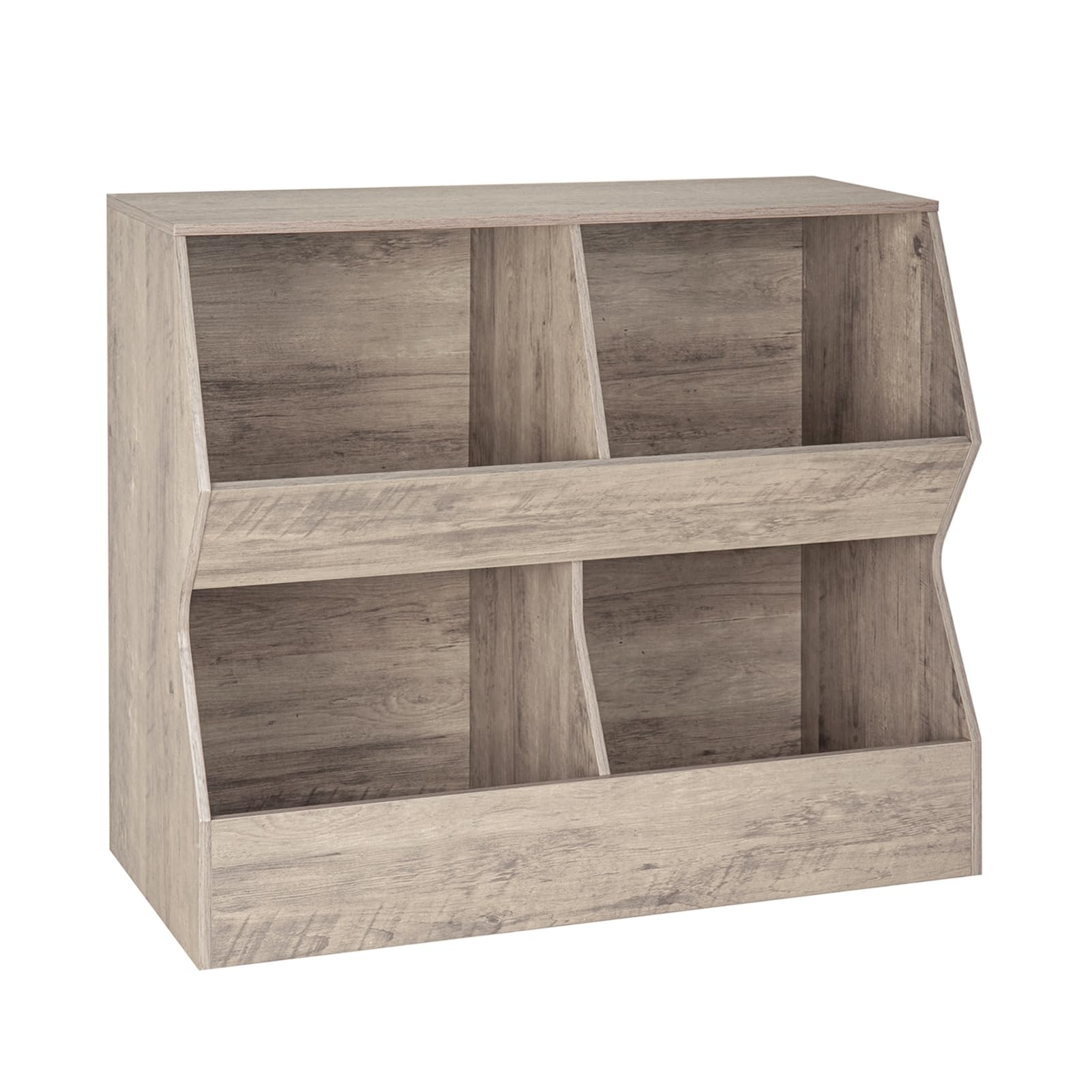 DINZI LVJ Kids Bookshelf & Toy Storage Organizer - 4 Cubby Wooden Toy Cabinet, Greige Children's Bookcase (35.4