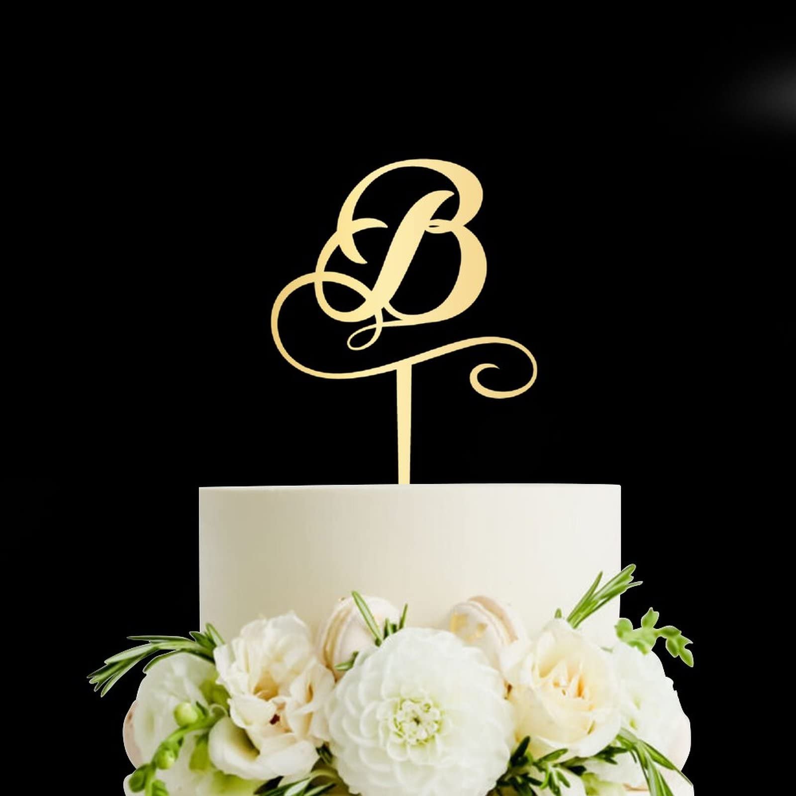 Personalized Gold Acrylic Monogram Cake Topper - Letter B Wedding, Birthday Party Decor - Rustic & Elegant Cake Decoration for Anniversaries, Baby Showers & Special Events