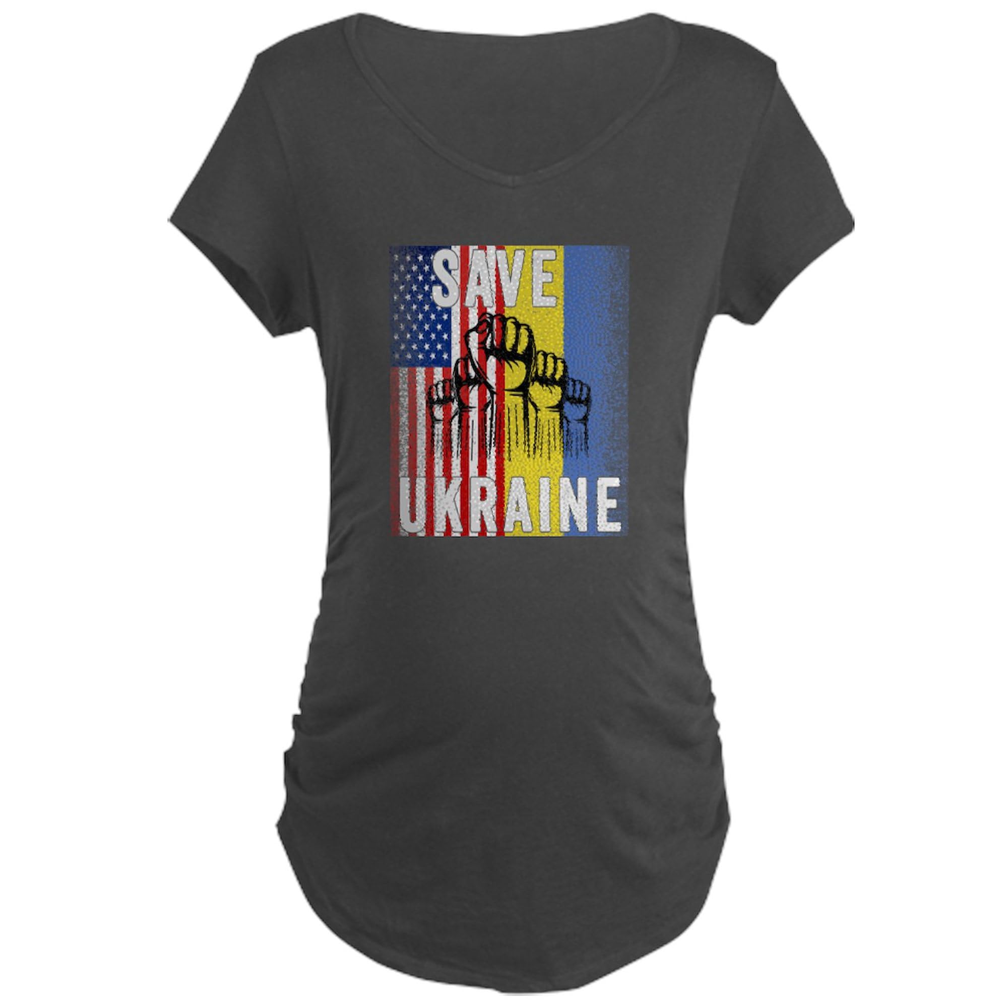 Save Ukraine! America Supports U Maternity T-Shirt - Women's Ruched Side Pregnancy Tee for Comfort & Style - Perfect for Maternity Photos, Casual Wear & Showing Support