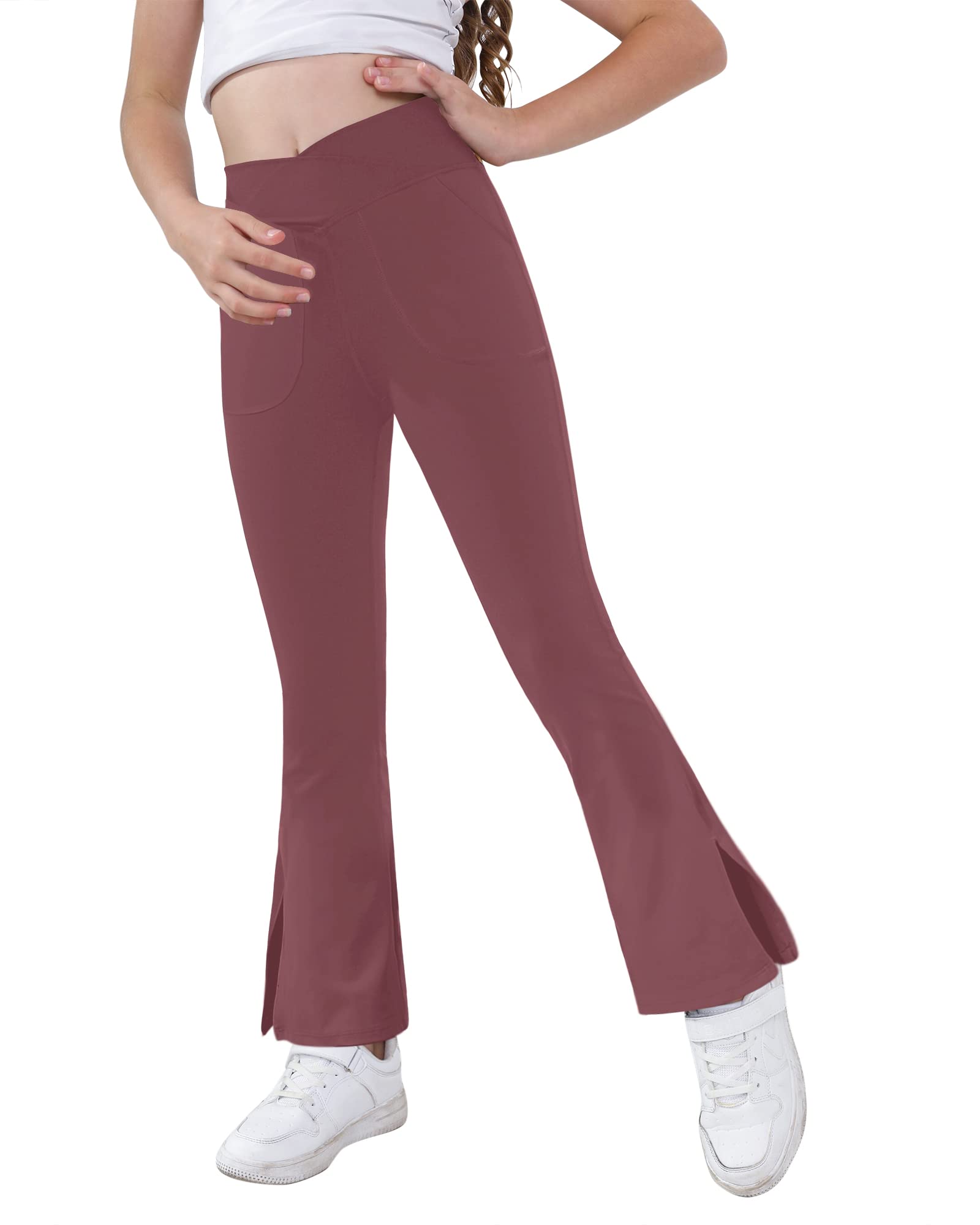 **Girls' Bootcut Yoga Pants with Pockets – Stretchy Flare Leggings for Teens & Kids – Perfect for Dance, Gym & Casual Wear**