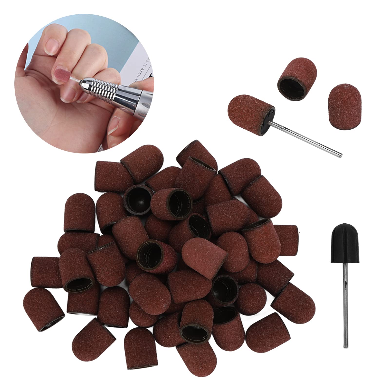 Professional Nail Drill Bits Kit - 50Pcs 180# Grit Sanding Bands & 2Pcs Sanding Shafts for Acrylic Nails, Manicure & Pedicure - Perfect for Home & Salon Use