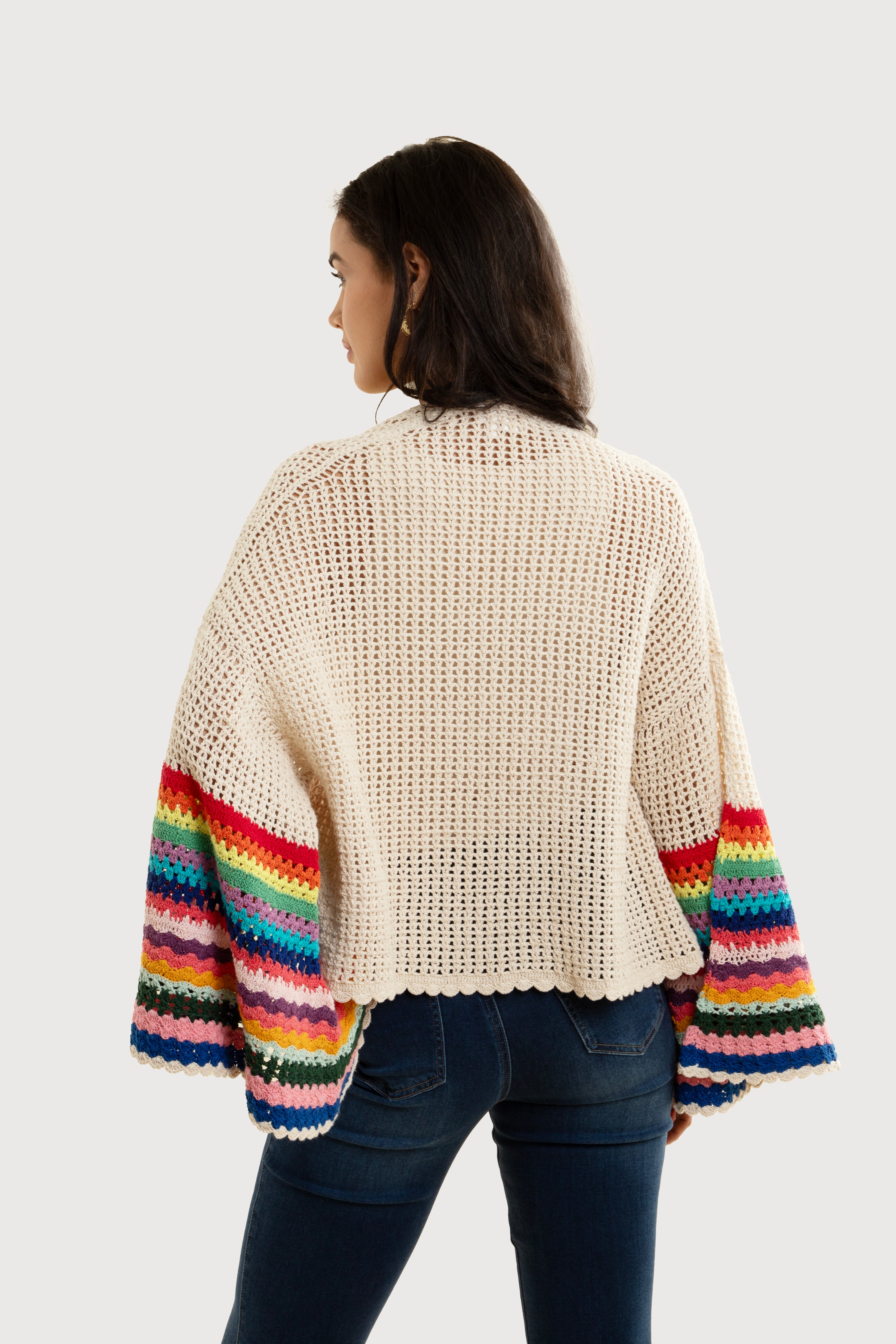 Colorful Crochet Bell Sleeve Short Jacket for Women - Boho Chic Summer Cover Up, Beach Wedding Outfit, Music Festival Fashion