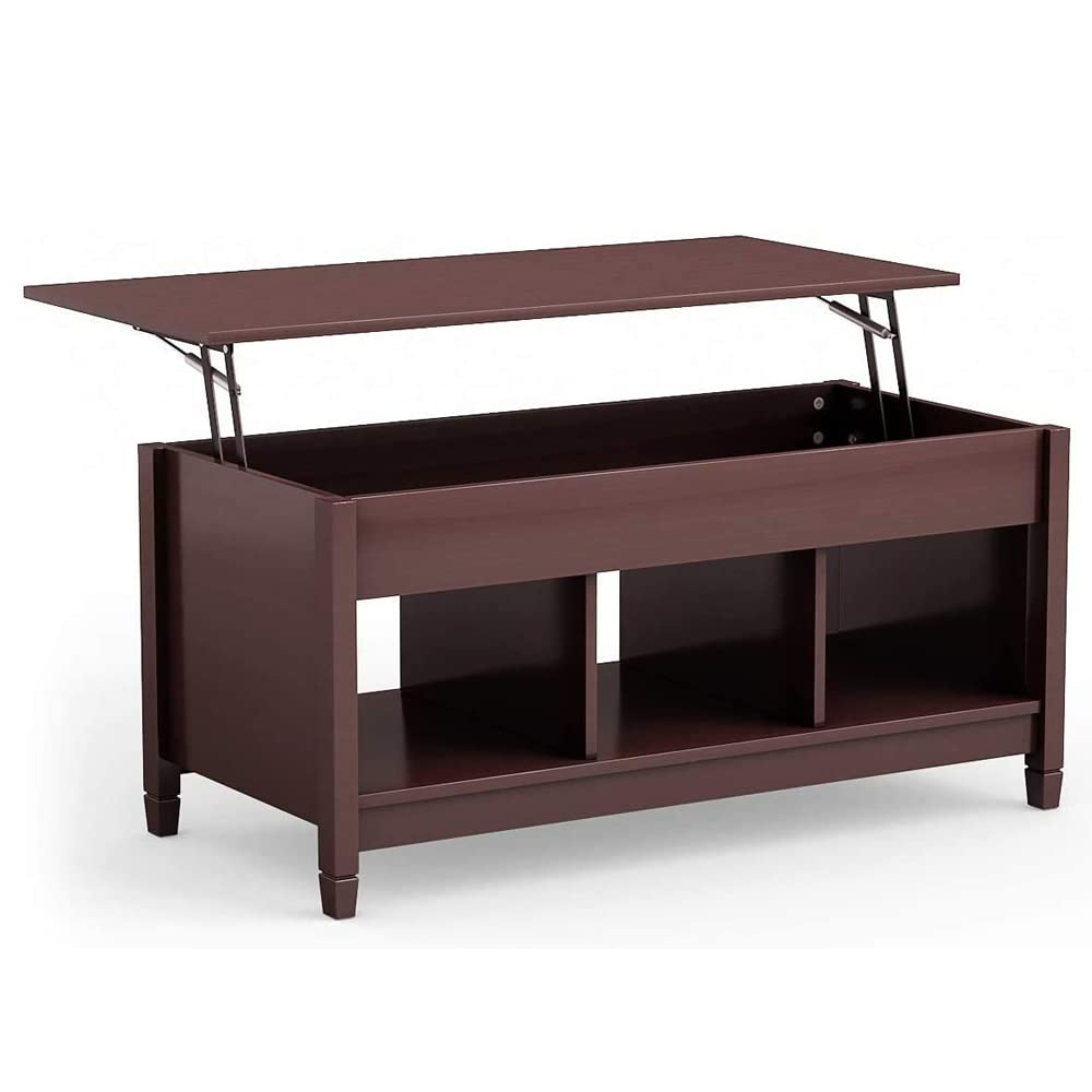 FANTASK Lift Top Coffee Table with Hidden Storage - Solid Wood Pop-Up Design with Display Shelves - Convertible Lift Tabletop for Home Office, Living Room, and Dining (Espresso) - Perfect for Small Spaces, Entertaining, and Multifunctional Use