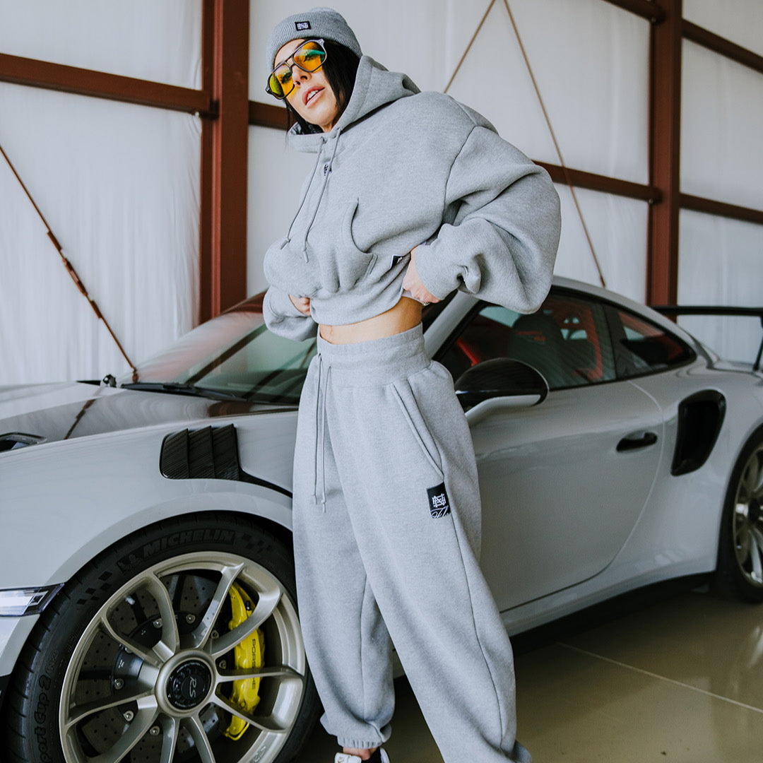 Women's Oversized Sweatpants - Soft & Comfortable Fleece Joggers in Heather Grey for Lounge, Yoga & Casual Wear