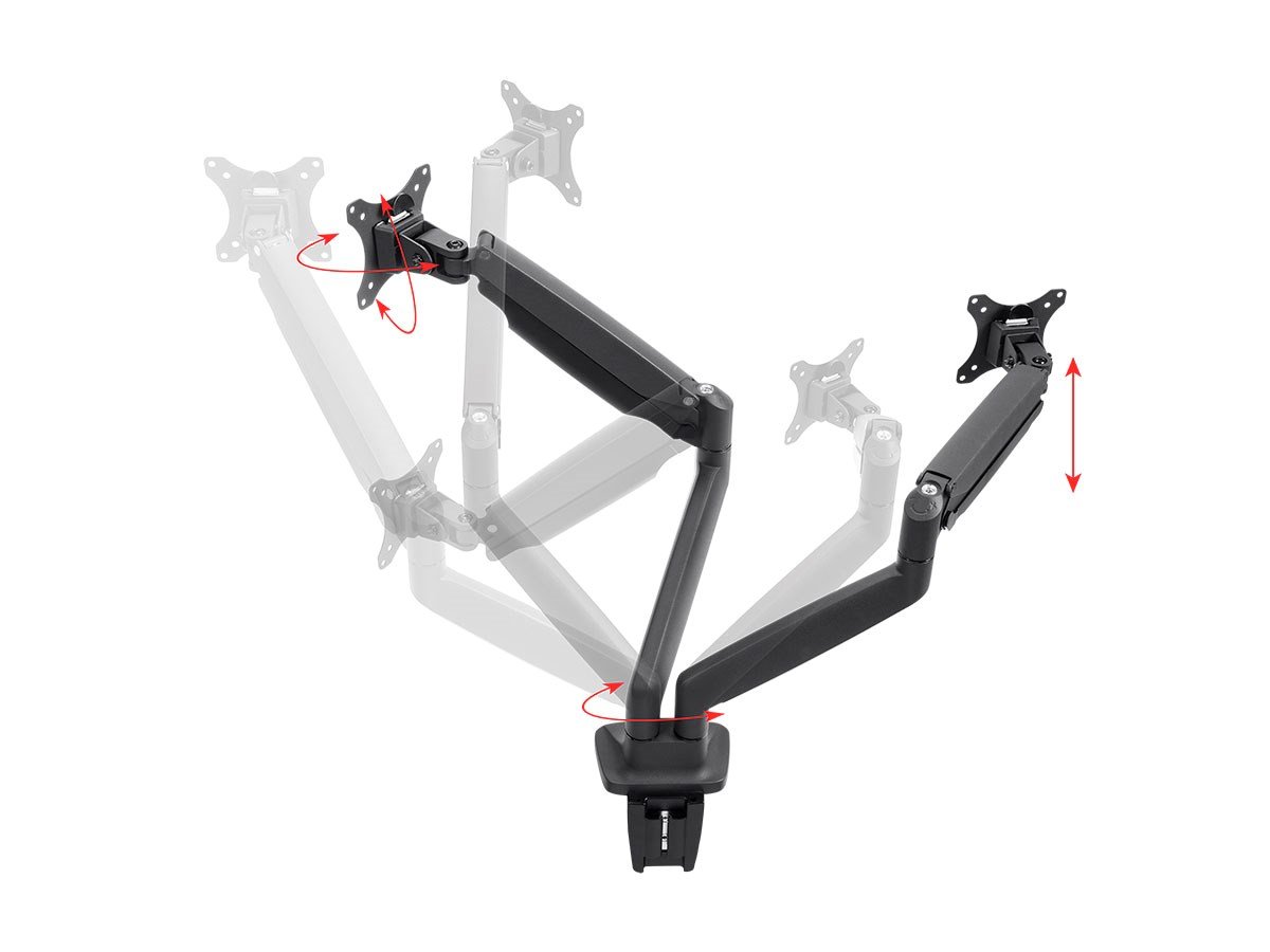 Monoprice Dual Monitor Gas Spring Desk Mount - Adjustable VESA Stand for 15-34 Inch Screens, 19.8 lbs Capacity - Ergonomic Full Motion Articulating Arm for Home Office & Gaming Setup (Black, Workstream Collection)