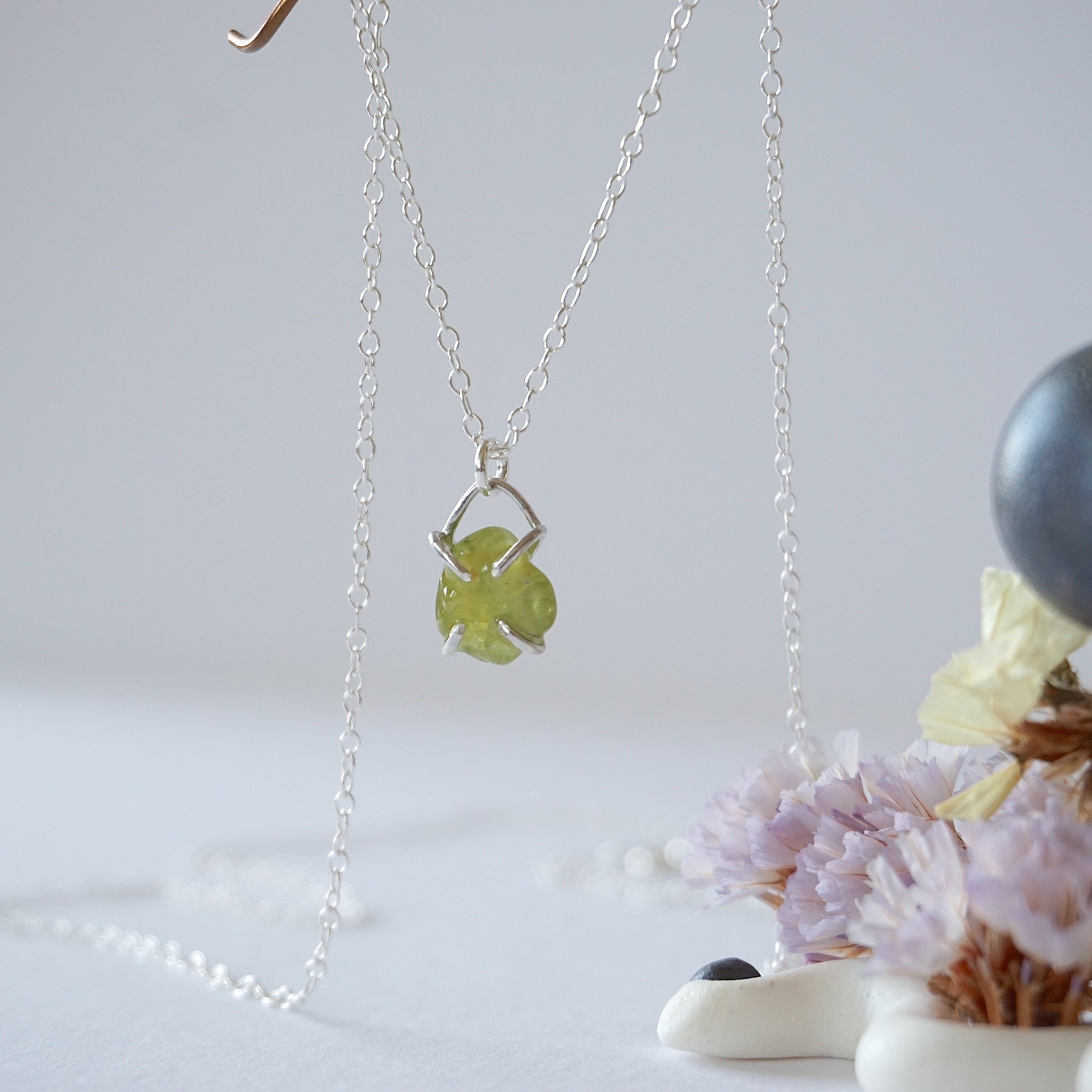 Peridot Huggie Charm Necklace - Sterling Silver Jewelry for Women, Dainty & Elegant - Perfect for Everyday Wear, Gifts & Special Occasions
