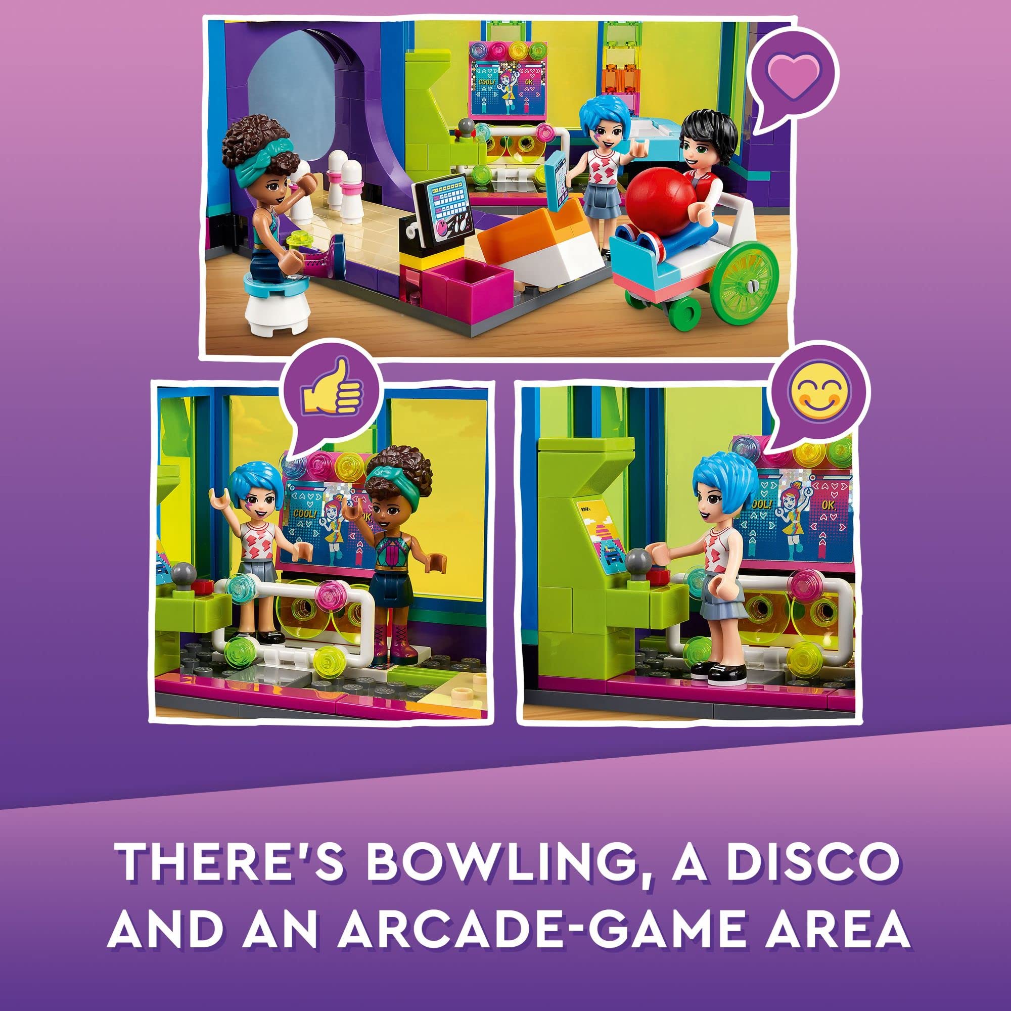 LEGO Friends Roller Disco Arcade Building Set 41708 - Toy Bowling Game with Andrea Mini-Doll, Creative Play Construction Kit for Kids Ages 7+ | Perfect Birthday Gift for Girls and Boys | Fun Playset for Indoor Entertainment & Imaginative Play