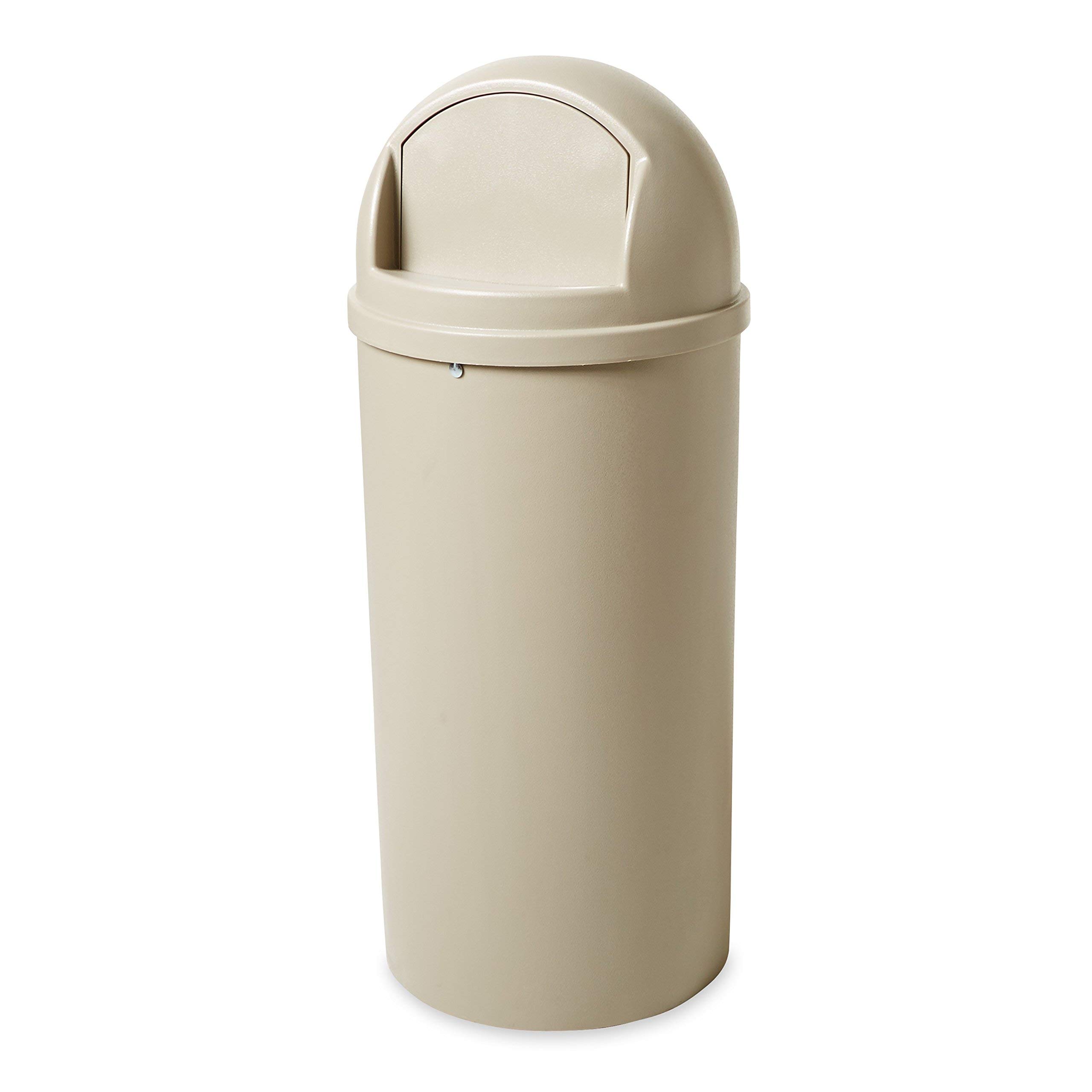 Rubbermaid Commercial 15-Gallon Round Trash Can with Lid - Beige Indoor/Outdoor Garbage Bin for Office, Lobby, Restaurant, School & Restroom | Durable Waste Container for High-Traffic Areas