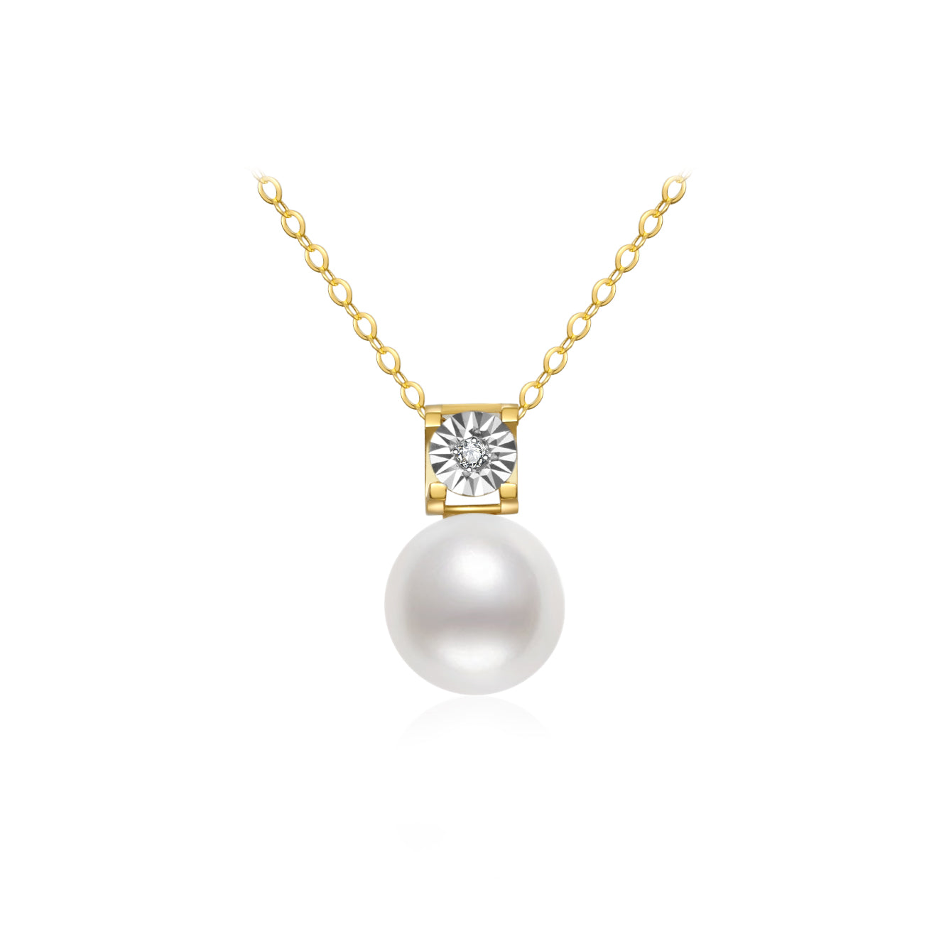 18K Solid Gold Diamond & Freshwater Pearl Necklace for Women - Elegant Bridal Jewelry, Anniversary Gift, and Special Occasion Accessory - KN00095