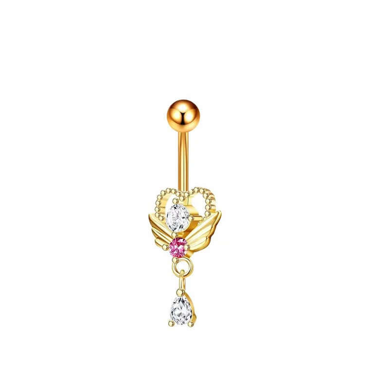 Angel Cupid Heart Bar Belly Button Rings - Surgical Steel Navel Piercing Jewelry for Women | Q0066 | Perfect for Summer Beach, Pool Parties & Body Jewelry Collection