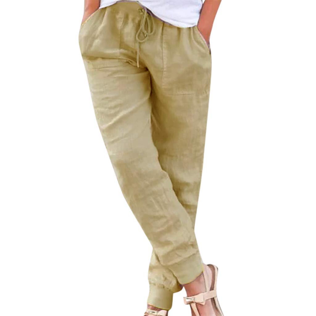 Women's Cotton Linen Casual Pants with Pockets - Breathable Summer & Fall Graphic Print Trousers for Women 2022 | Perfect for Beach, Travel & Everyday Wear A0