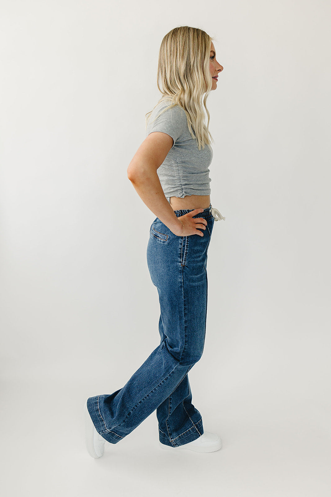 High Rise Wide Leg Denim Joggers for Women - Comfortable Stretchy Casual Pants for Lounge, Travel & Everyday Wear