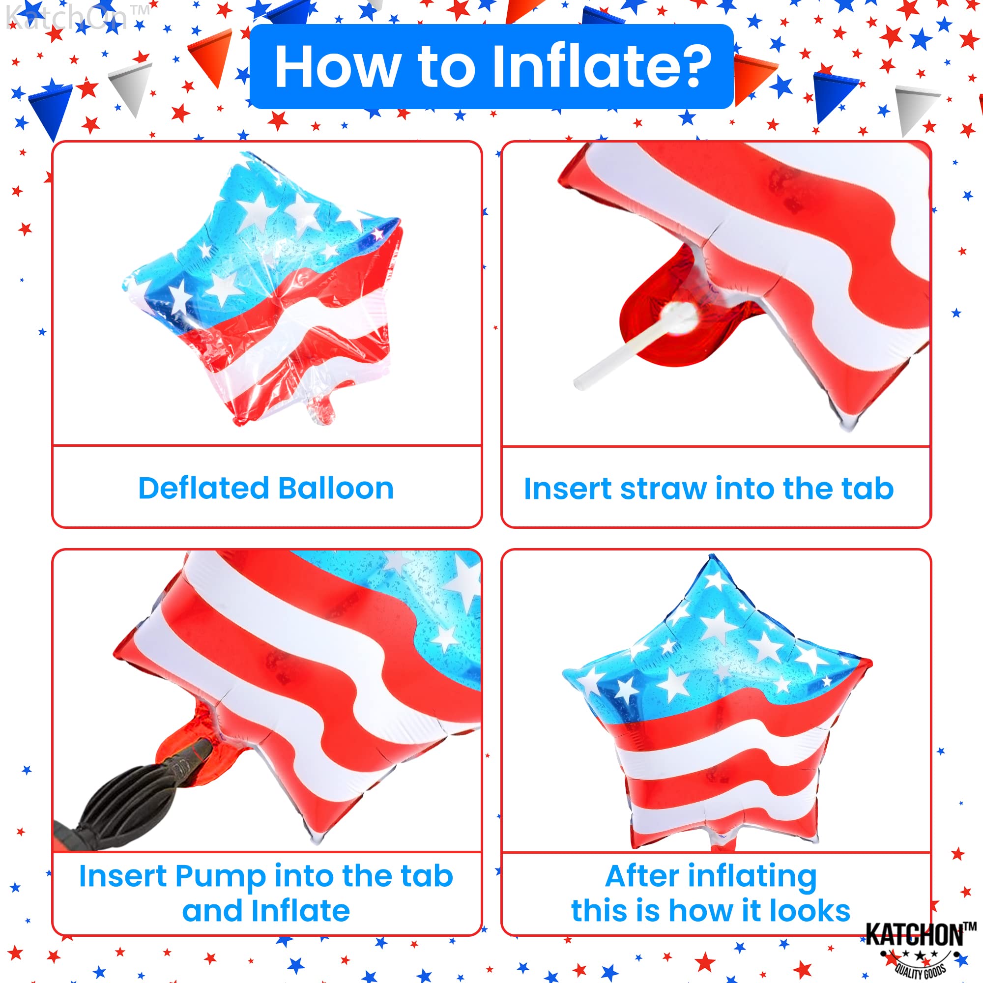 KatchOn 26 Inch 4th of July Balloons Decorations - Patriotic American Flag & Star Balloons for Independence Day Party Supplies | USA-Themed Party Decor | Perfect for Backyard BBQs, Parades & Patriotic Celebrations