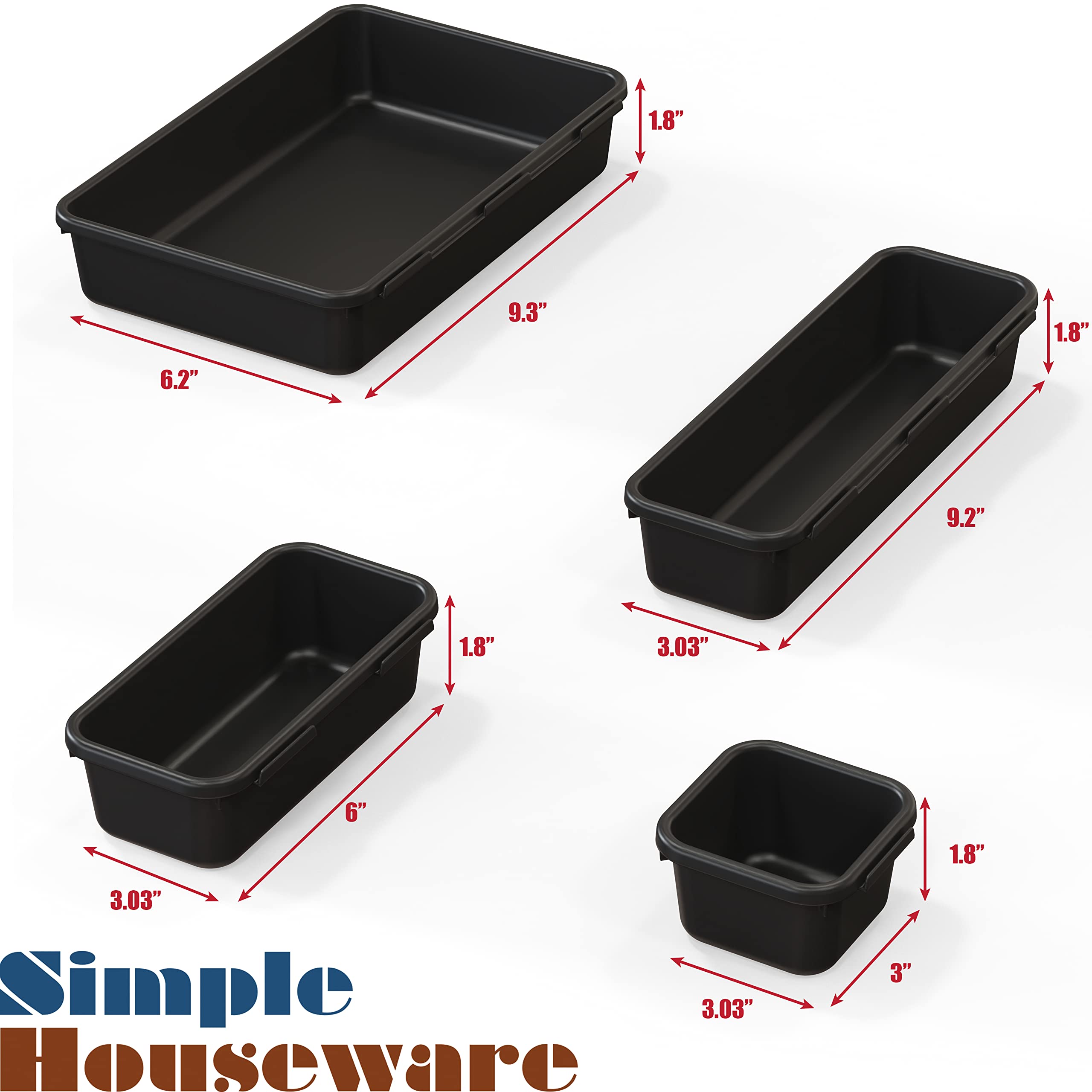 Interlocking Desk Drawer Organizer Bins - 10 Pack Black | Stackable Storage Containers for Office, Kitchen, Bathroom & Closet Organization