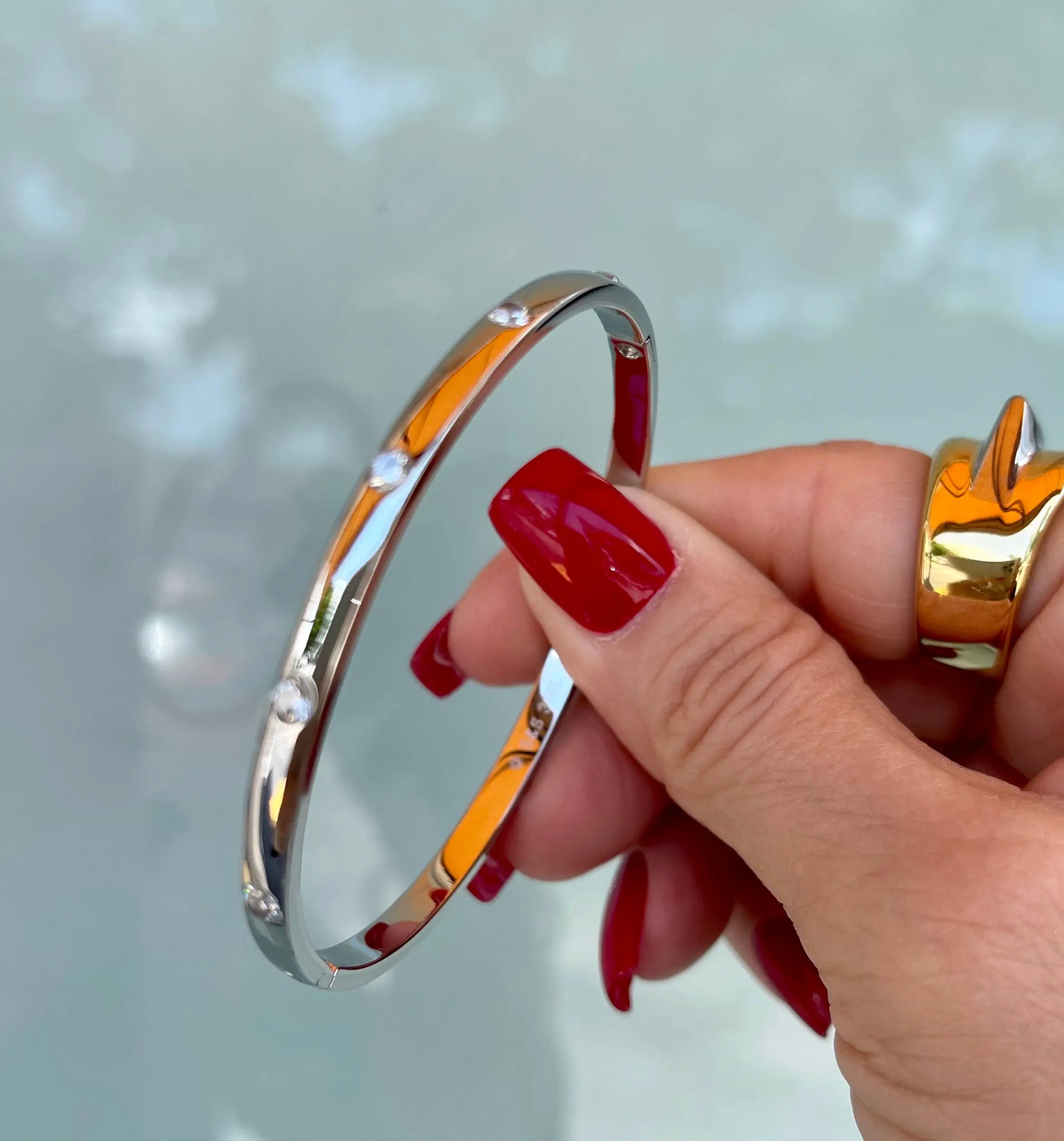 Ellie Stone Bangle Bracelet for Women - Elegant Adjustable Crystal Beaded Jewelry for Everyday Wear & Special Occasions