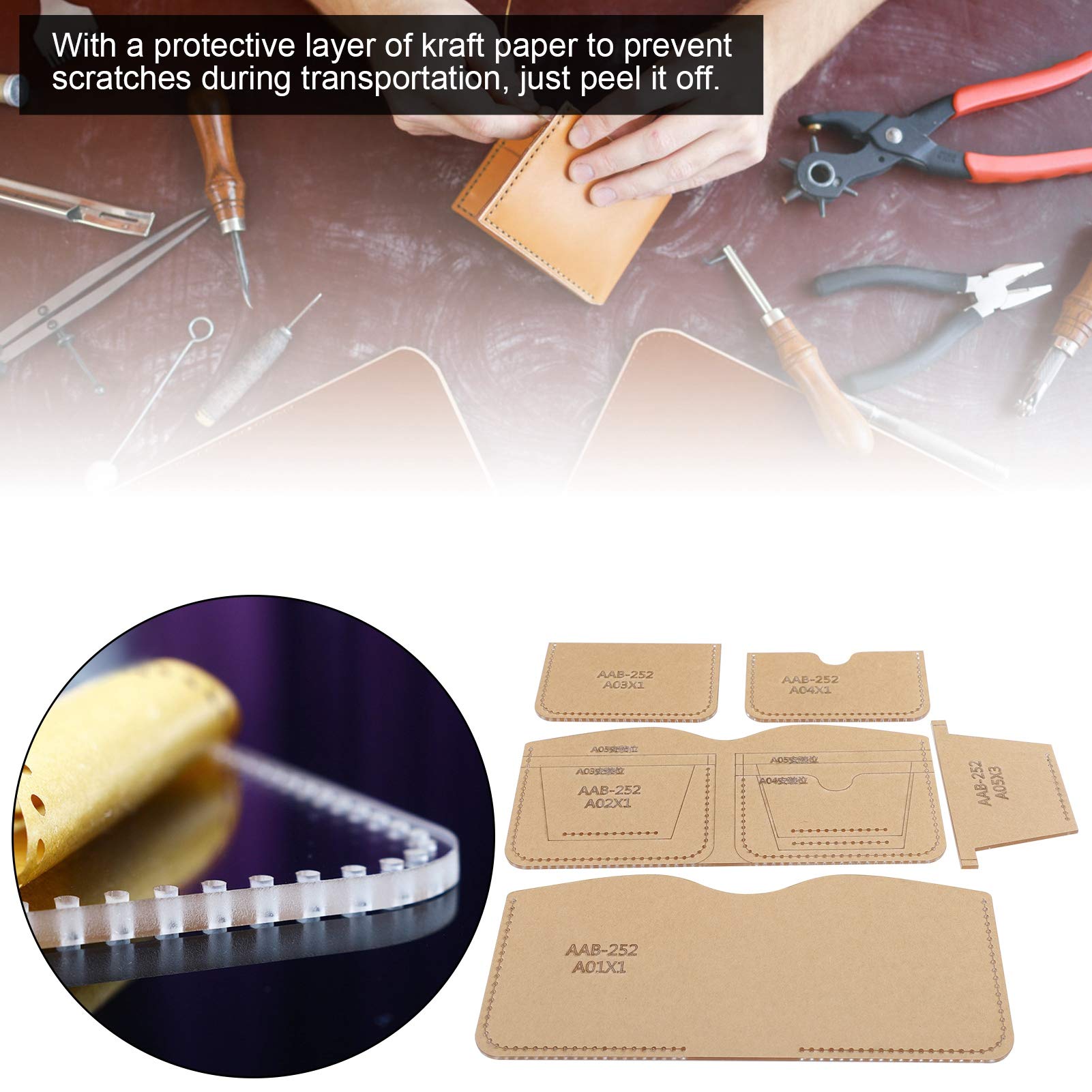 5PCS Clear Acrylic Wallet Stencil Templates - Leather Craft Pattern Guide for DIY Wallet Making | Perfect for Leatherworking, Card Holder Crafting & Gift Projects