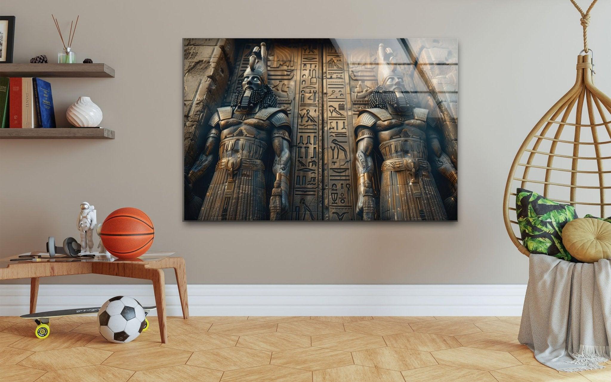 Ancient Mesopotamia Guardian Glass Wall Art - Handmade Stained Glass Decor for Home & Office - Perfect for Living Room, Bedroom, or Gift