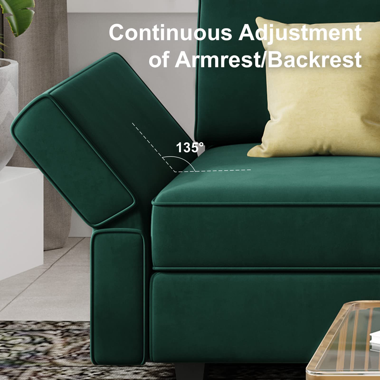 Belffin Velvet Modular Sectional Arm Chair with Storage Seat - Single Club Accent Chair for Apartment, Green - Perfect for Living Room, Lounge & Small Space Decor