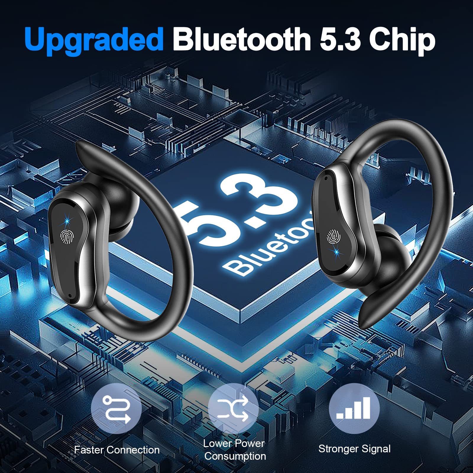 Wireless Earbuds Bluetooth 5.3 - 42Hrs Playtime Hi-Fi Stereo Sports Earphones with Over-Ear Hooks, Dual LED Display, IP7 Waterproof & Noise Cancelling - Perfect for Workouts, Running, Gym & Outdoor Activities