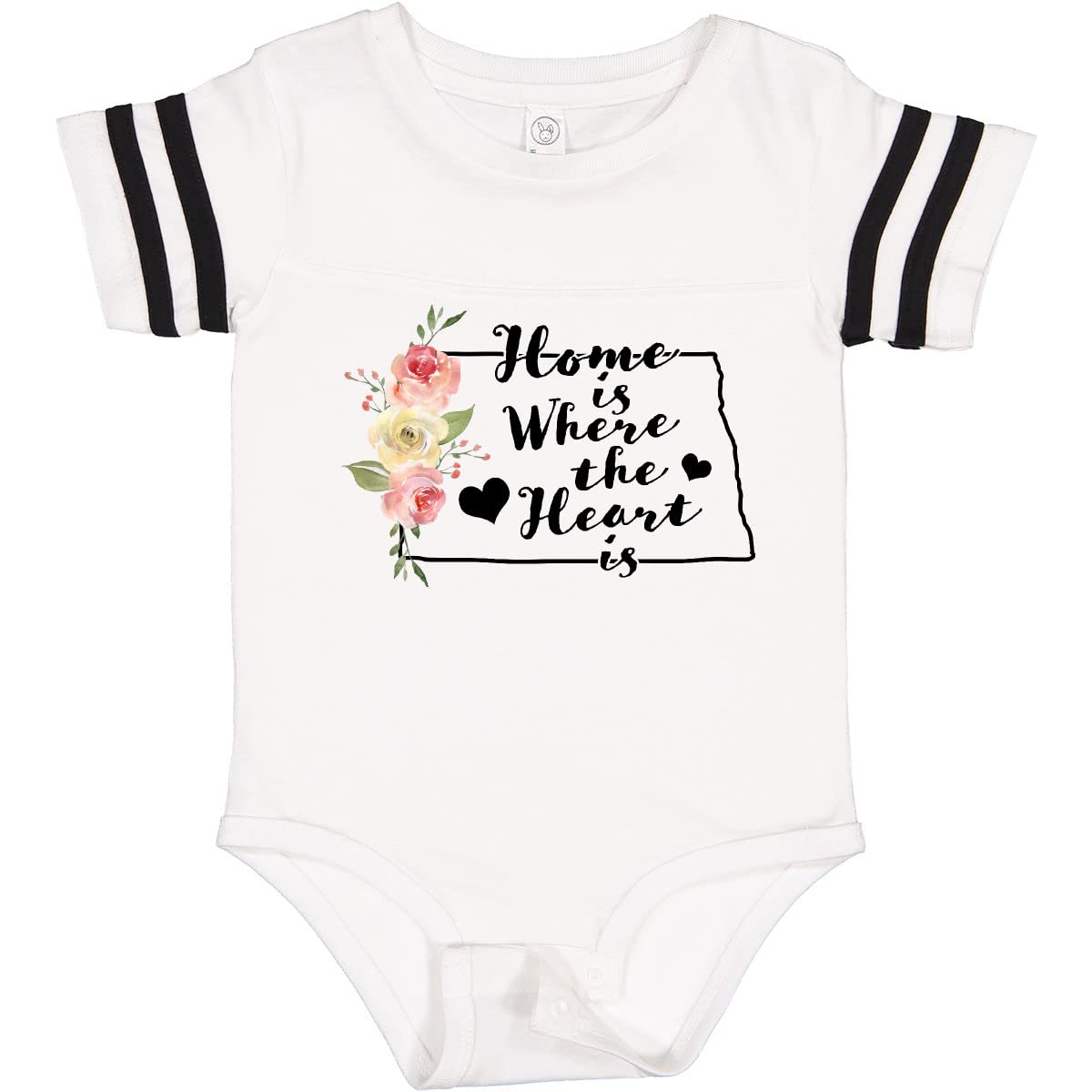 Inktastic North Dakota Home is Where The Heart is Watercolor Baby Bodysuit - Soft Cotton Infant Onesie for Newborns, Baby Showers & Family Photos