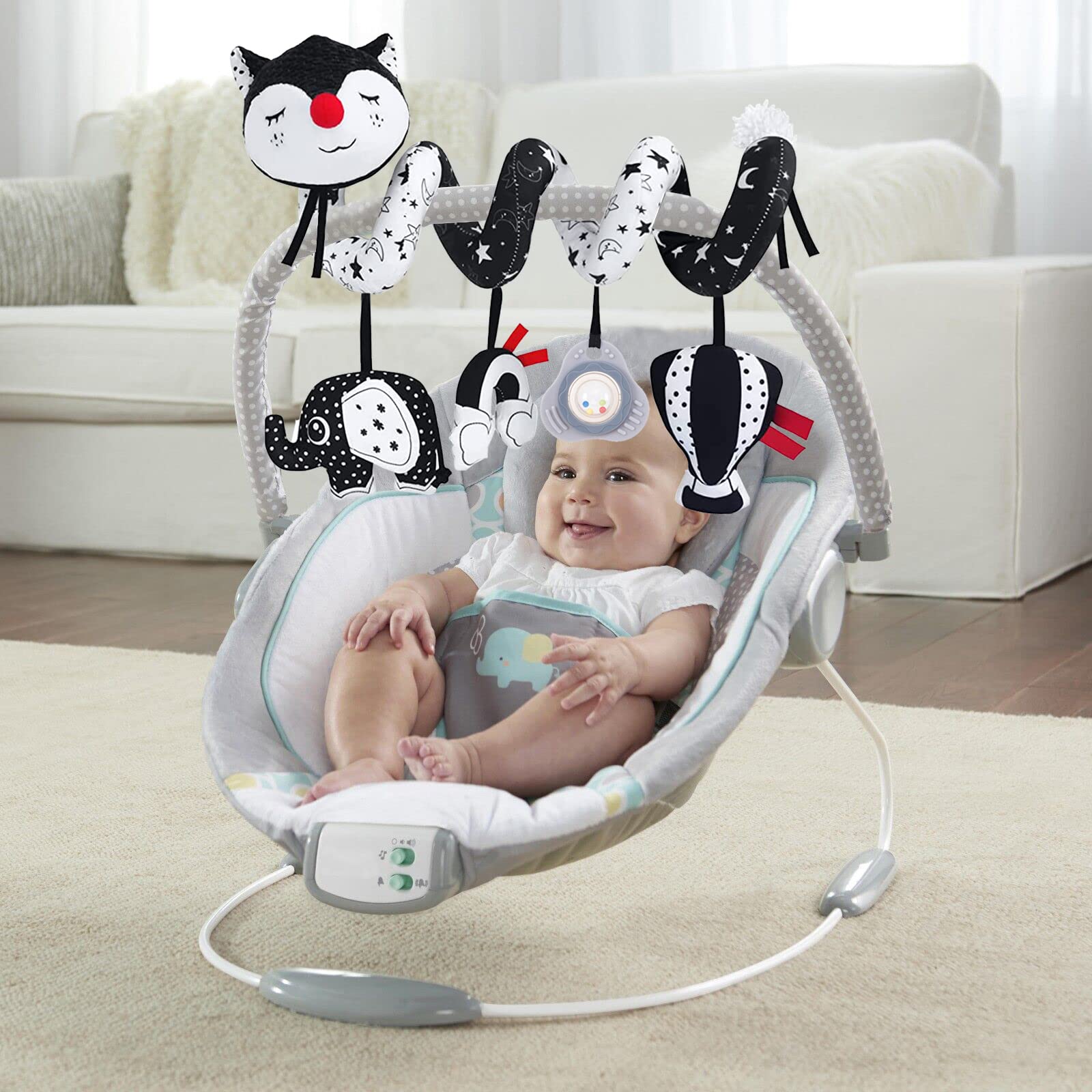 High Contrast Black and White Baby Toys for Infants 0-12 Months - Musical Fox Car Seat & Stroller Toys for Newborns | Perfect for Sensory Development & Travel Entertainment