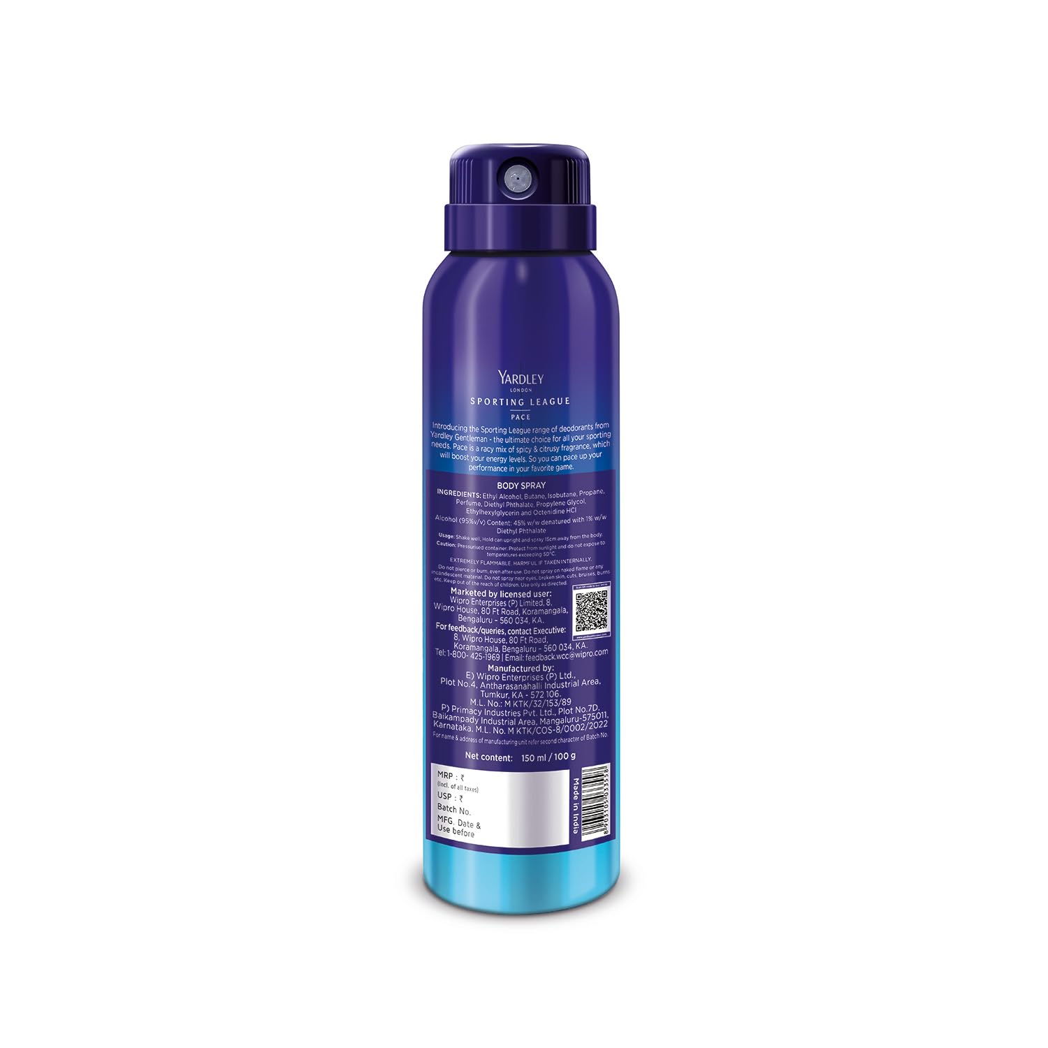 Yardley Gentleman Sporting League Body Spray for Men - Lemon Scent, 150ml (1 Count) | Fresh & Invigorating Fragrance for Gym, Work & Daily Use