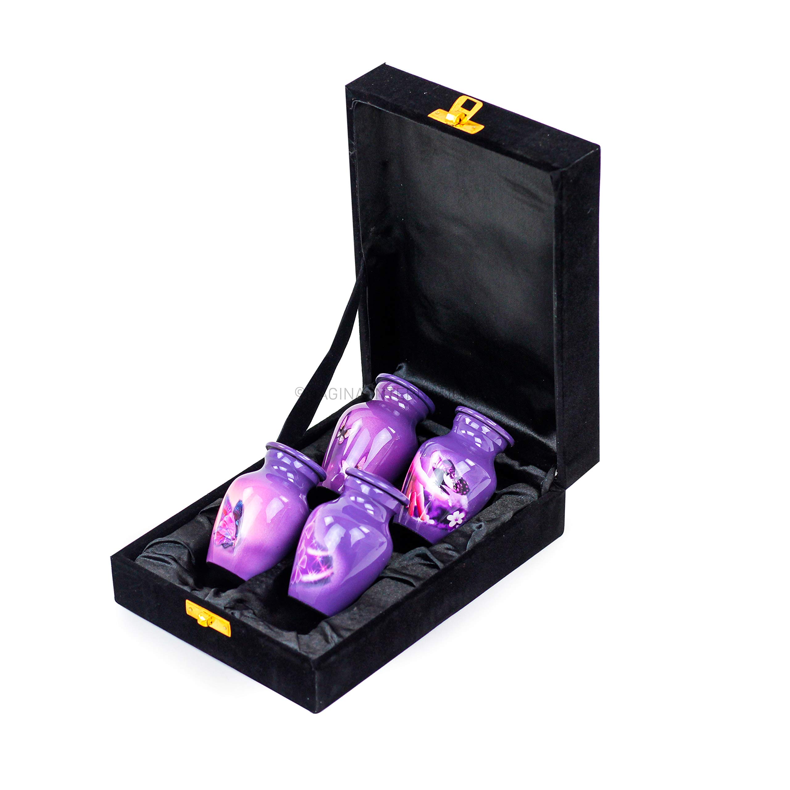 Small Keepsake Urns for Human Ashes - Set of 4 Mini Funeral Cremation Pots with Velvet Storage Box | Memorial Container for Cremated Remains | Perfect for Home Memorials, Funeral Services & Family Keepsakes