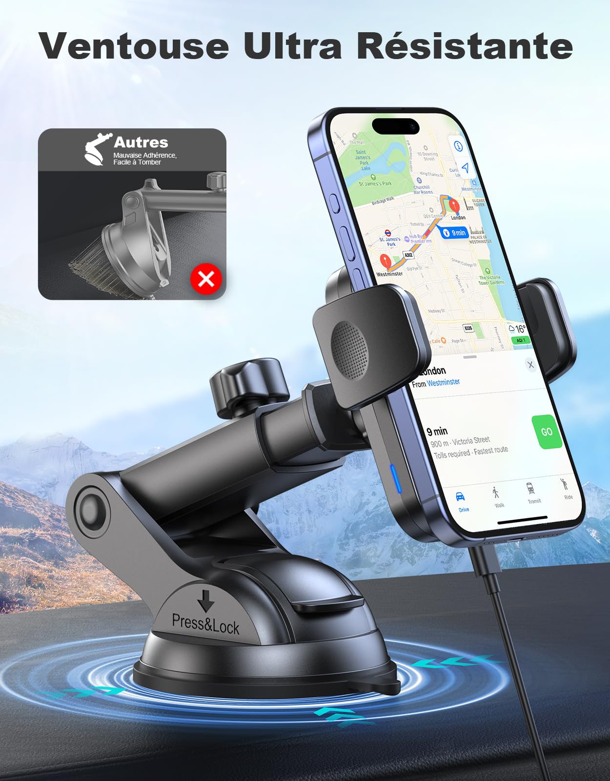 15W MagSafe Car Charger for iPhone 16/15/14/13 - Fast Wireless Charging & 360° Rotation for Safe Driving