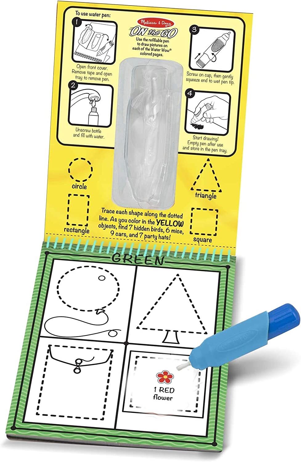 MND9444 On The Go Water Wow Colors & Shapes - Reusable Water Reveal Activity Pad for Kids Travel, Learning & Fun
