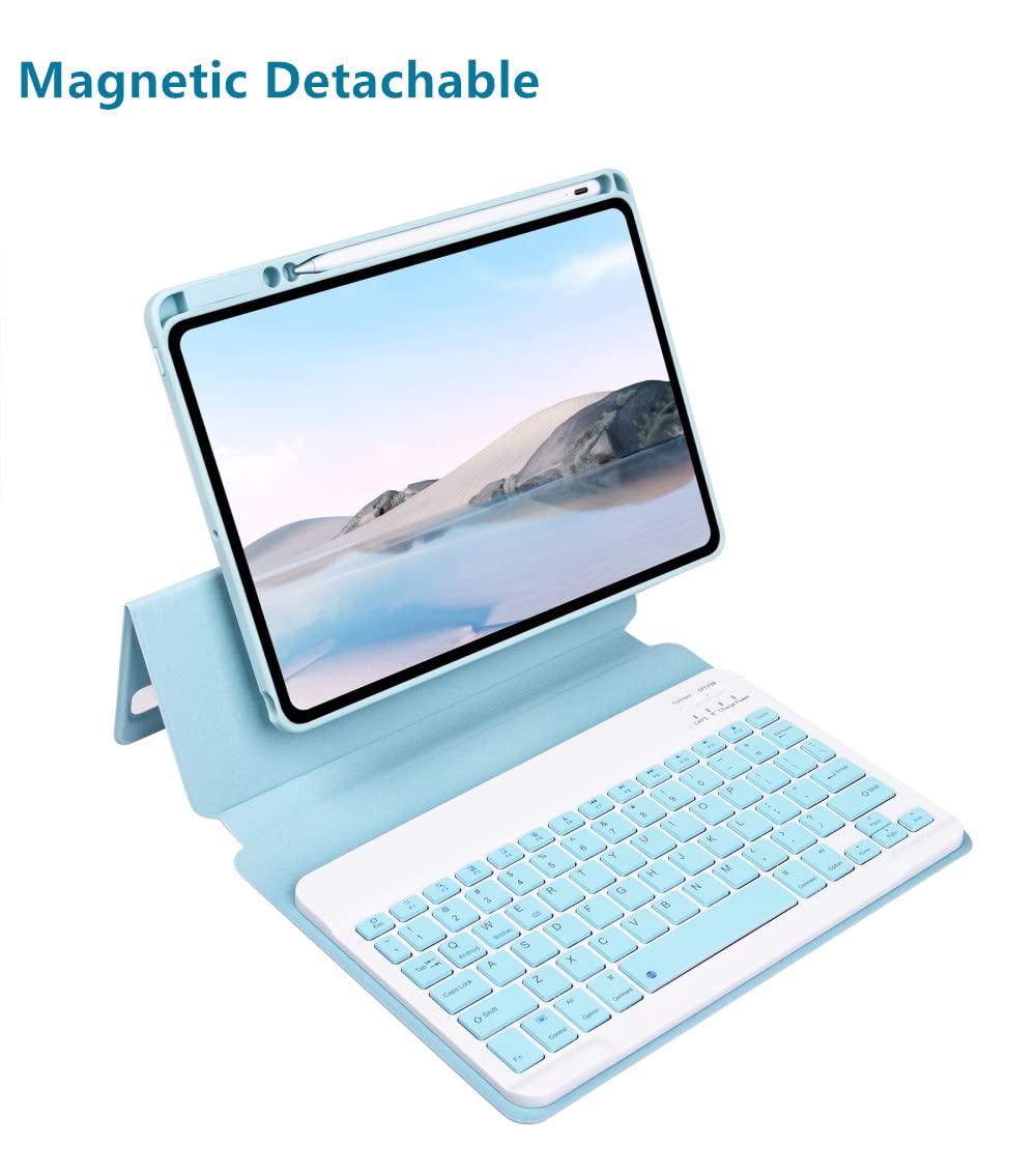Wireless Bluetooth Keyboard & Mouse Combo for iPad 9th/8th/7th Gen, iPad Air 3rd Gen, iPad Pro 10.5 - Magnetic Detachable Back Cover with Pencil Holder & Transparent Case (Mint Green) | Perfect for Office Work, Online Classes & Travel Use