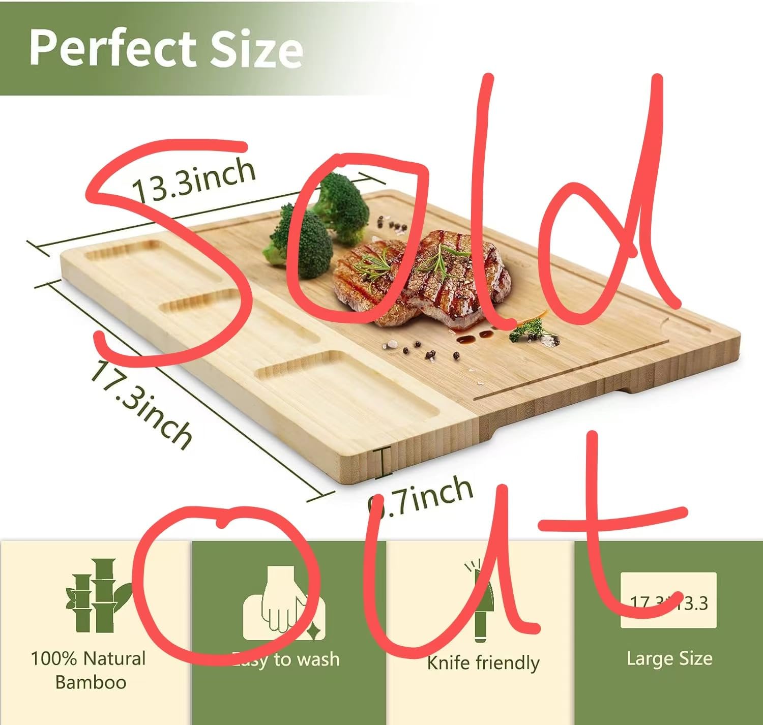 Bamboo Cutting Board - Double Sided for Kitchen & Charcuterie