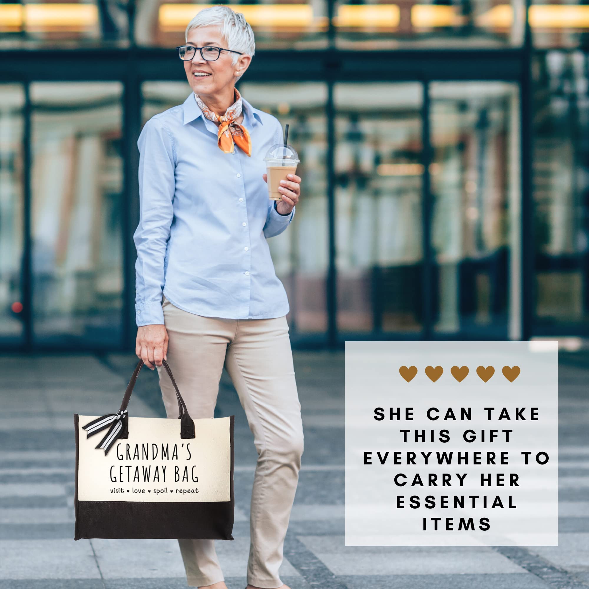 Personalized Canvas Tote Bag for Grandma - Thoughtful Gifts from Grandchildren - Perfect for Shopping, Travel & Daily Use