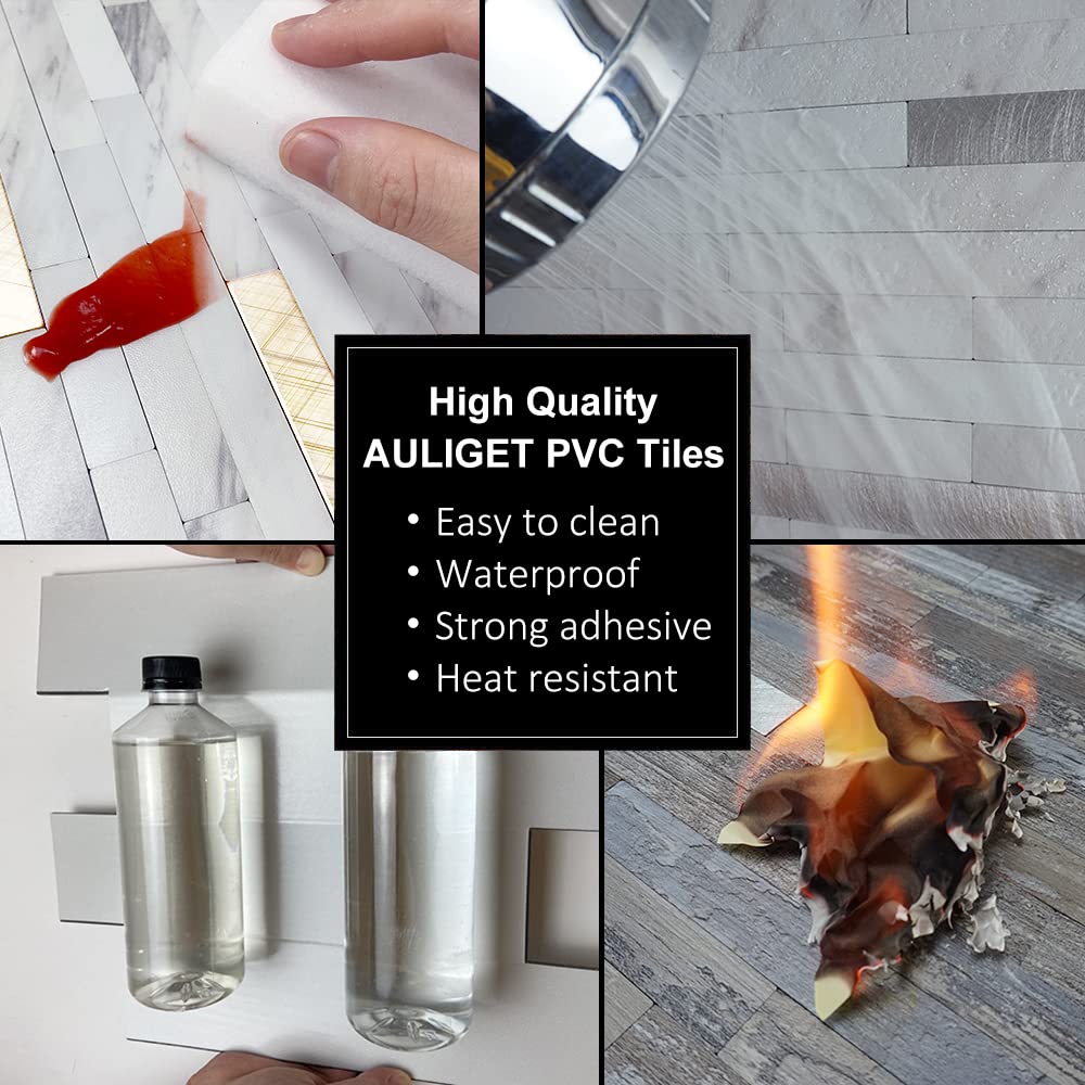 AULIGET 20 Sheets Peel and Stick Backsplash - Distressed Wood Look PVC Wall Tiles - Self Adhesive Kitchen Backsplash for Easy Installation - Perfect for Kitchen, Bathroom, Laundry Room & RV Remodeling